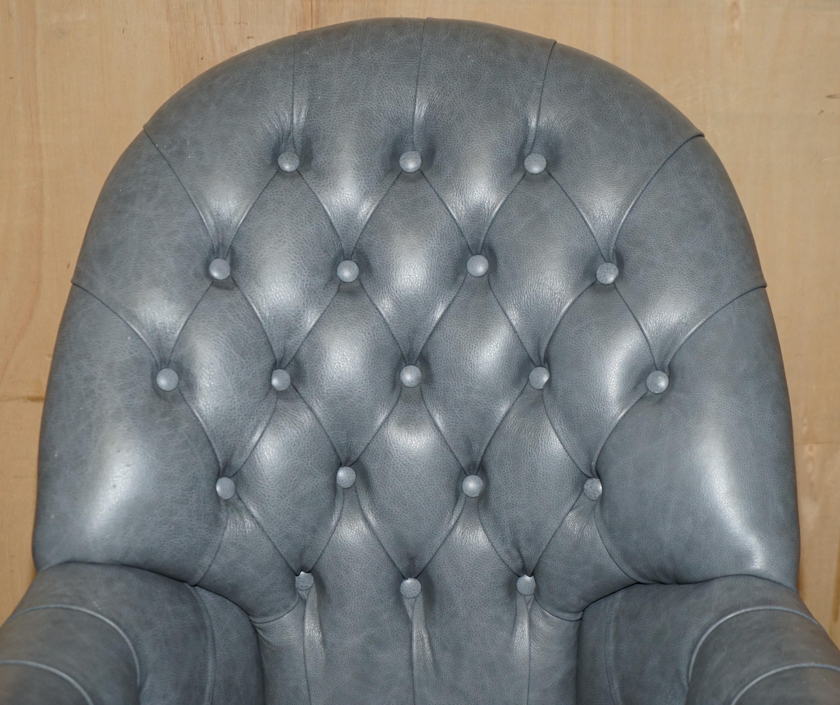 English HERITAGE BLUE LEATHER UPHOLSTERED CHESTERFIELD DiRECTORS OFFICE SWIVEL ARMCHAIR
