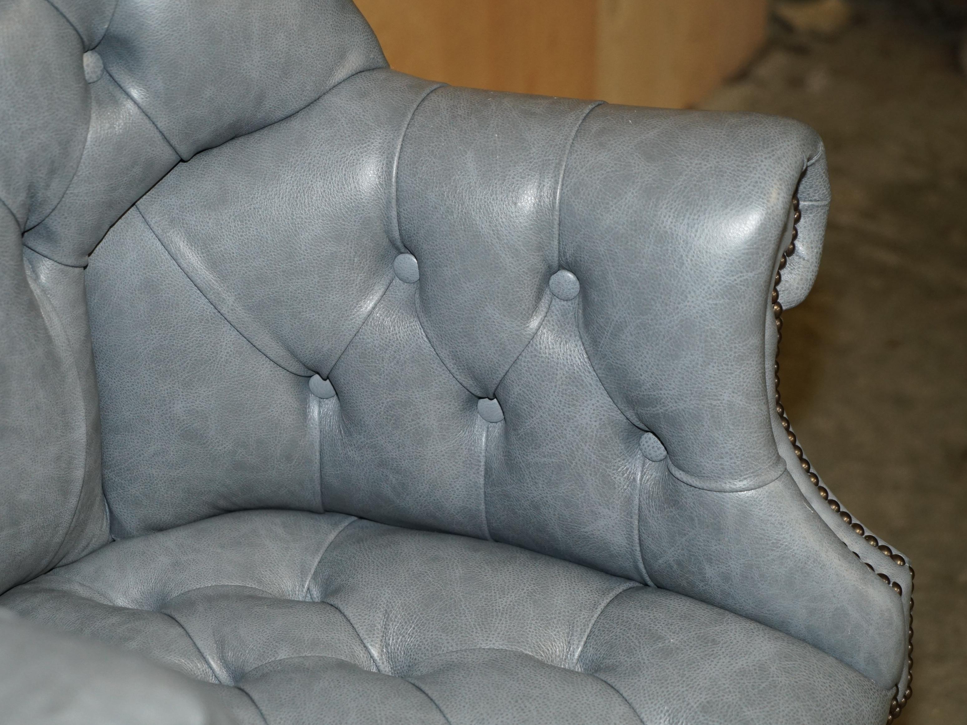 Leather HERITAGE BLUE LEATHER UPHOLSTERED CHESTERFIELD DiRECTORS OFFICE SWIVEL ARMCHAIR