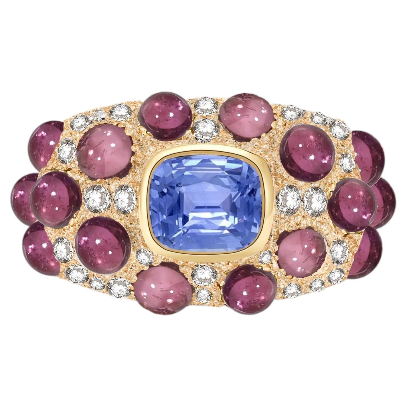 Heritage Blue Sapphire Ring in Gold, Tourmaline & Diamonds by MARIANNE CANARELLI