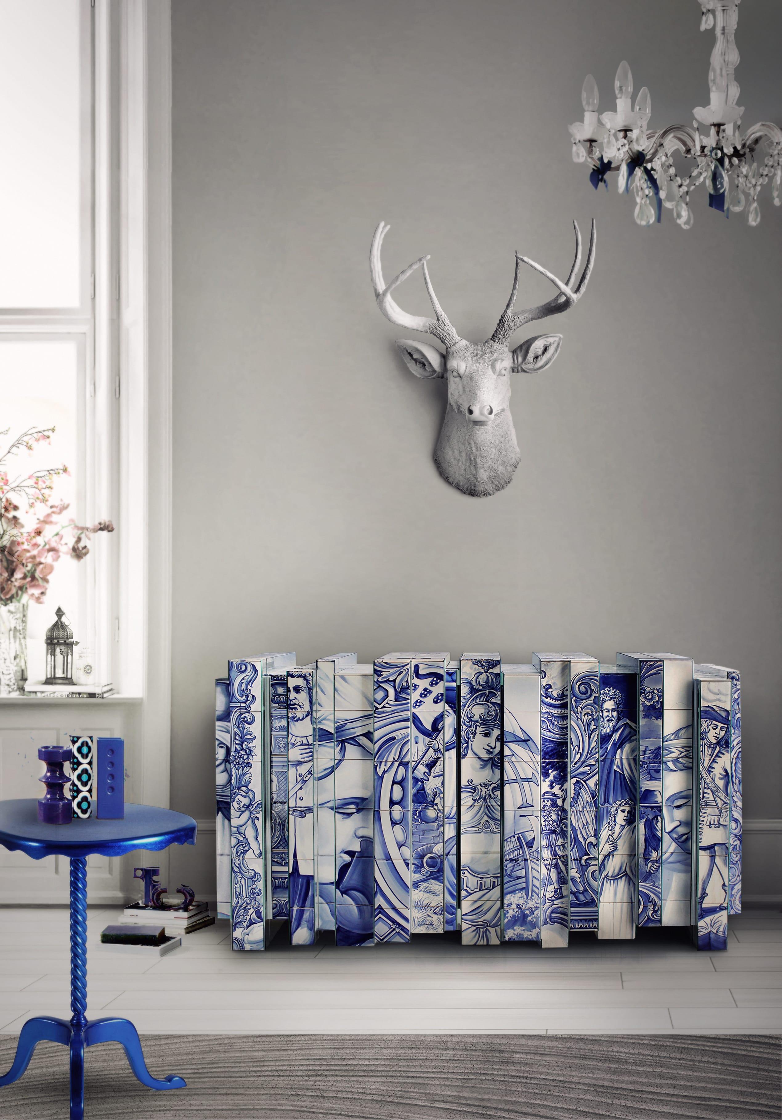 Modern Contemporary Heritage with Painted Tiles Sideboard by Boca do Lobo For Sale 1