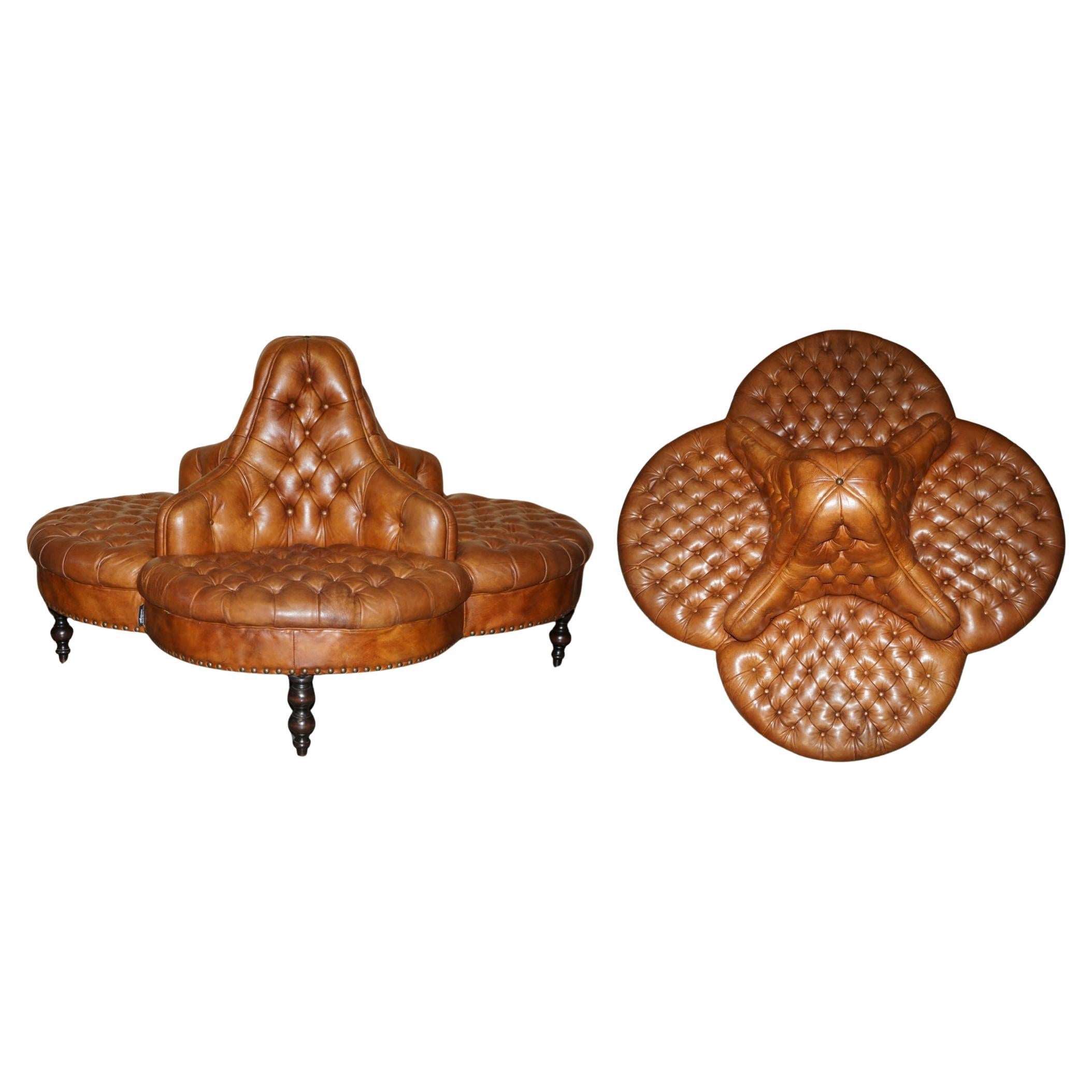 HERITAGE CUERO MARRÓN CUATRO ASIENTOS CHESTERFiELD COVERSION TETE A TETE SOFA SEAT en venta