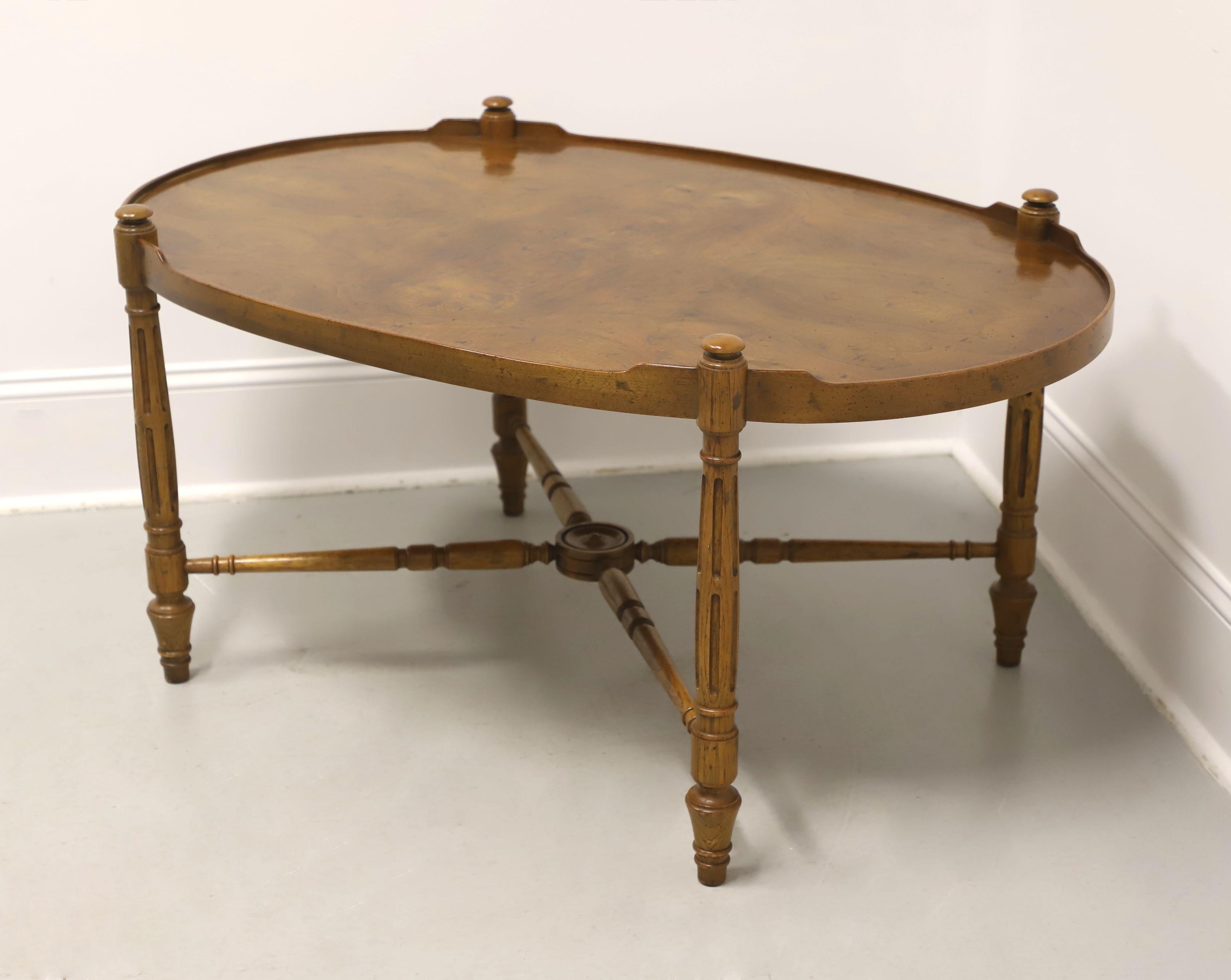 American HERITAGE Burl Walnut French Provincial Louis XVI Oval Coffee Table For Sale