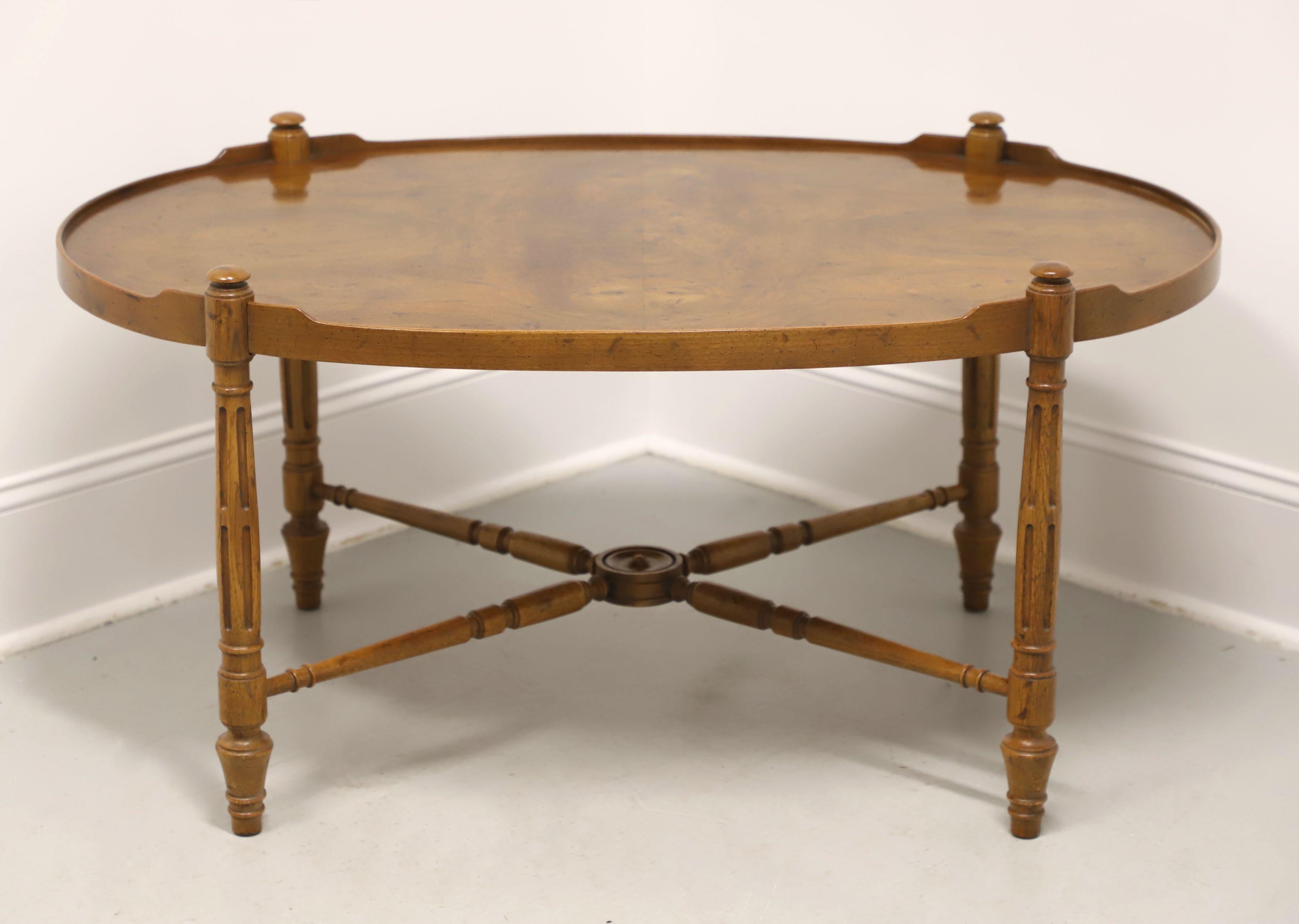 HERITAGE Burl Walnut French Provincial Louis XVI Oval Coffee Table In Good Condition For Sale In Charlotte, NC