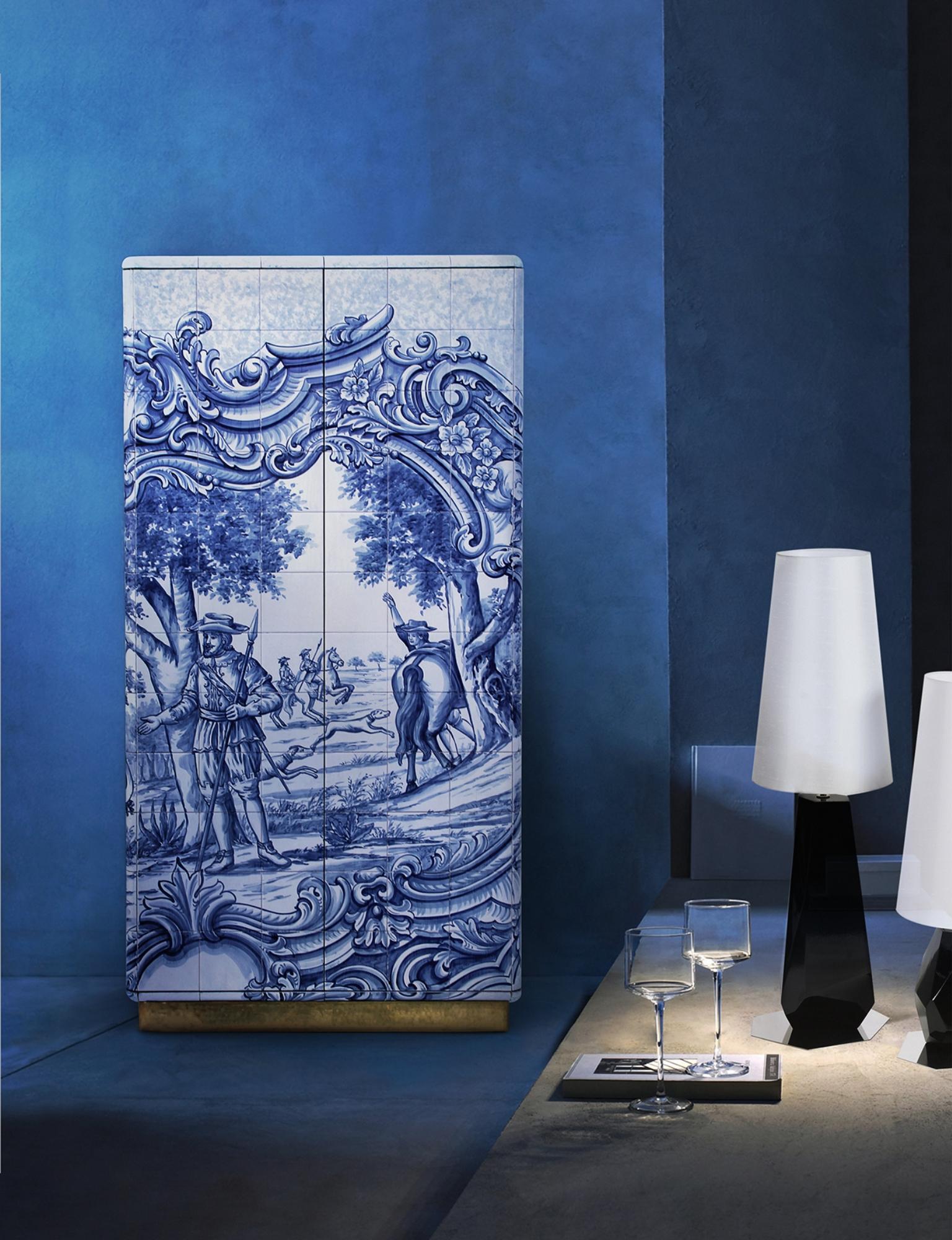 Armario Heritage - Azulejos Pintados a Mano - Chapado en Oro y Latón - Boca Do Lobo en venta 2