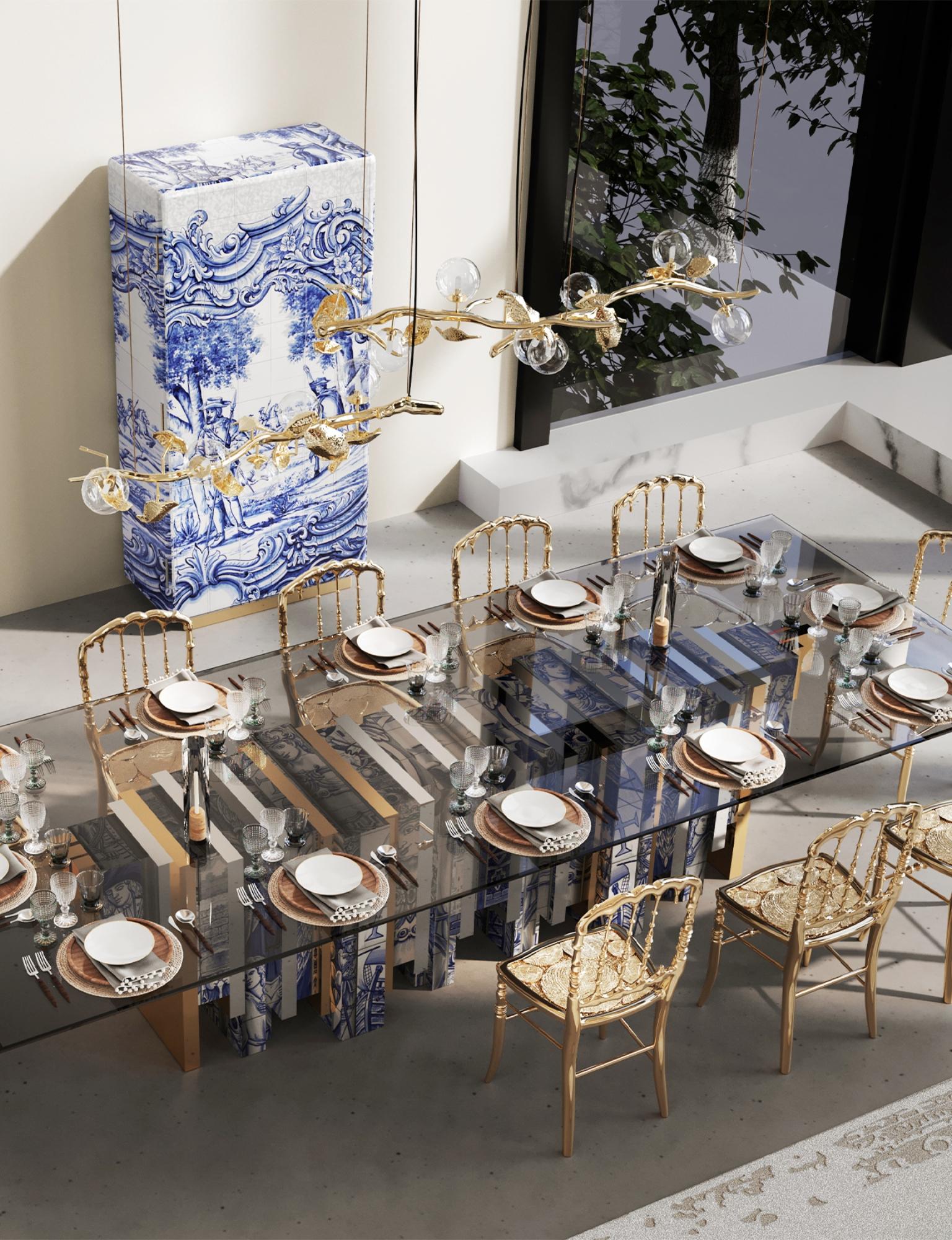 Armario Heritage - Azulejos Pintados a Mano - Chapado en Oro y Latón - Boca Do Lobo en venta 3