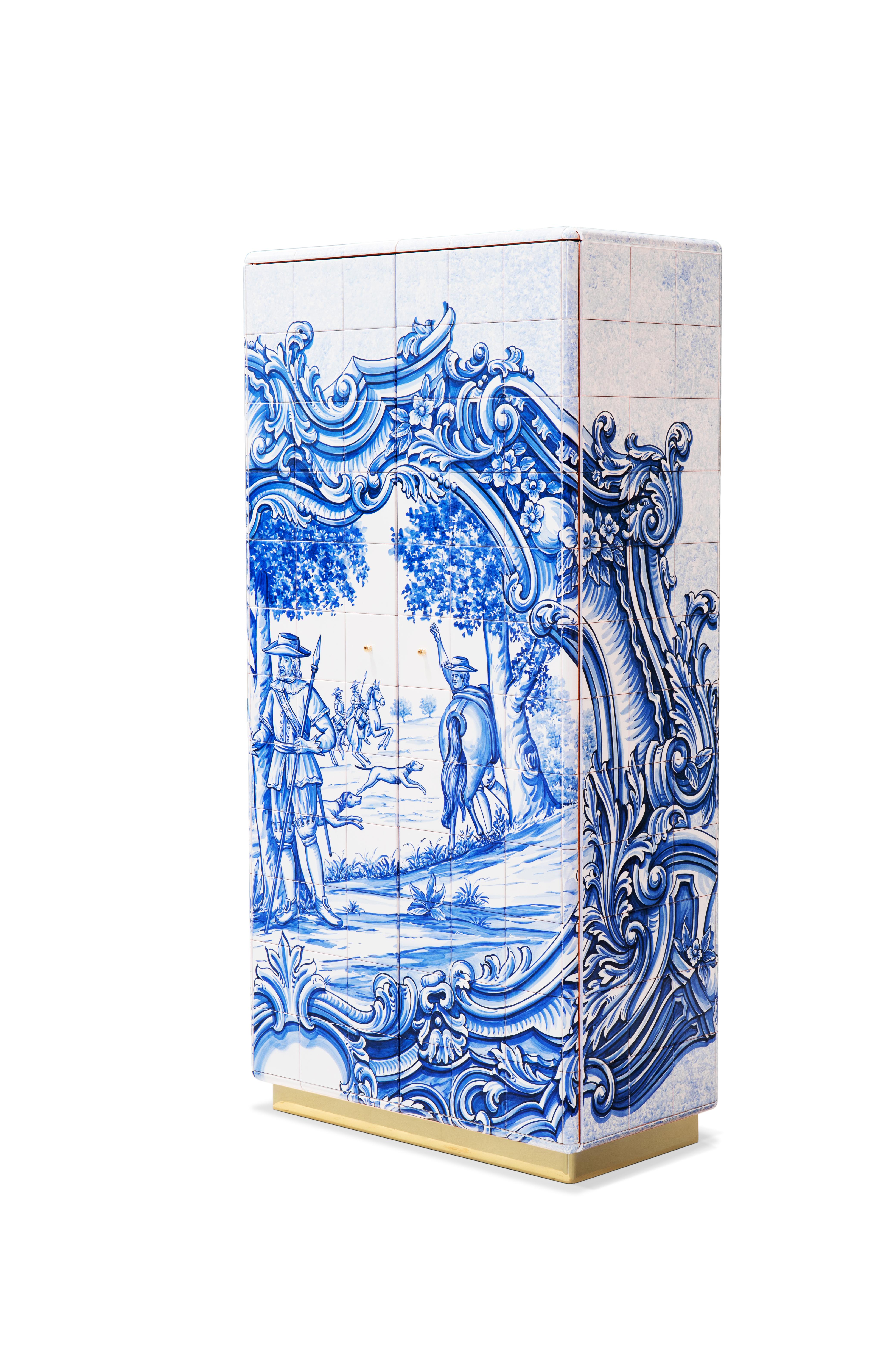 Armario Heritage - Azulejos Pintados a Mano - Chapado en Oro y Latón - Boca Do Lobo Portugués en venta
