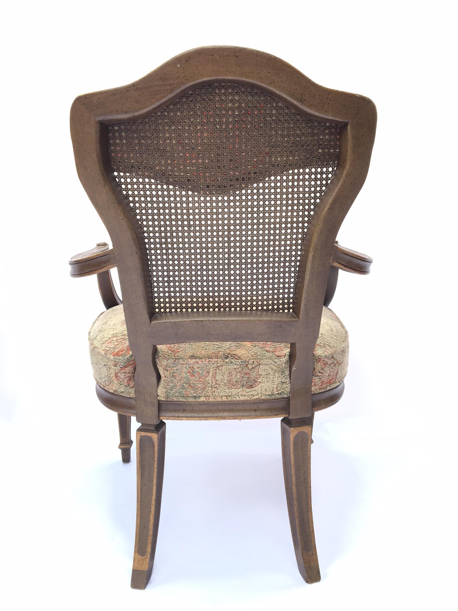Wandteppich-Sessel mit Rohrrückenlehne mit Blumenmuster (Hollywood Regency) im Angebot
