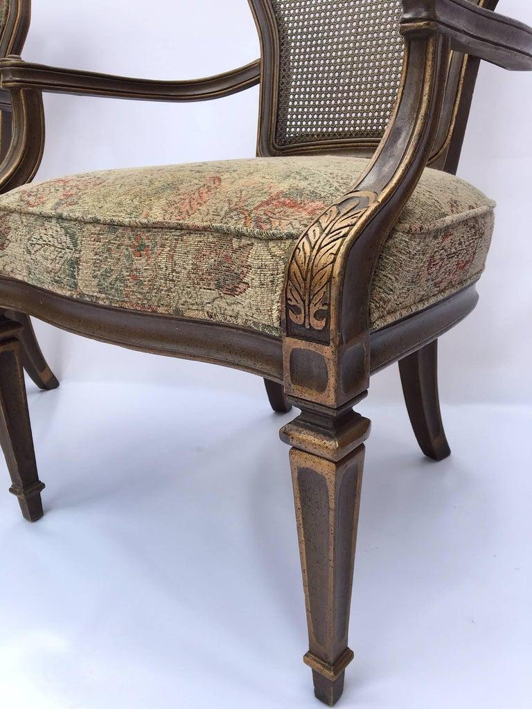 Hollywood Regency Heritage Cane Back Floral Tapestry Armchairs