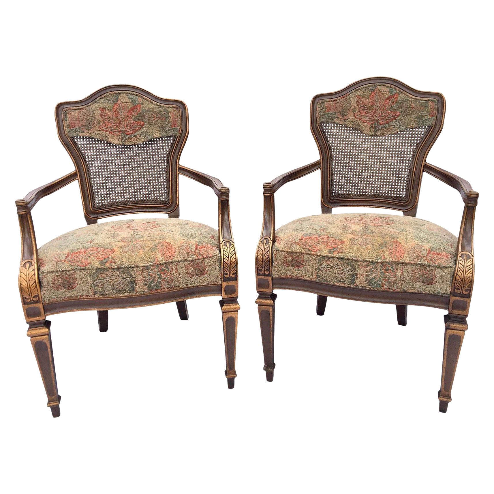 Heritage Cane Back Floral Tapestry Armchairs For Sale