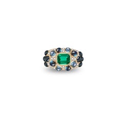 Heritage Emerald Ring in 18k Gold, Topaz and Diamonds by MARIANNE CANARELLI