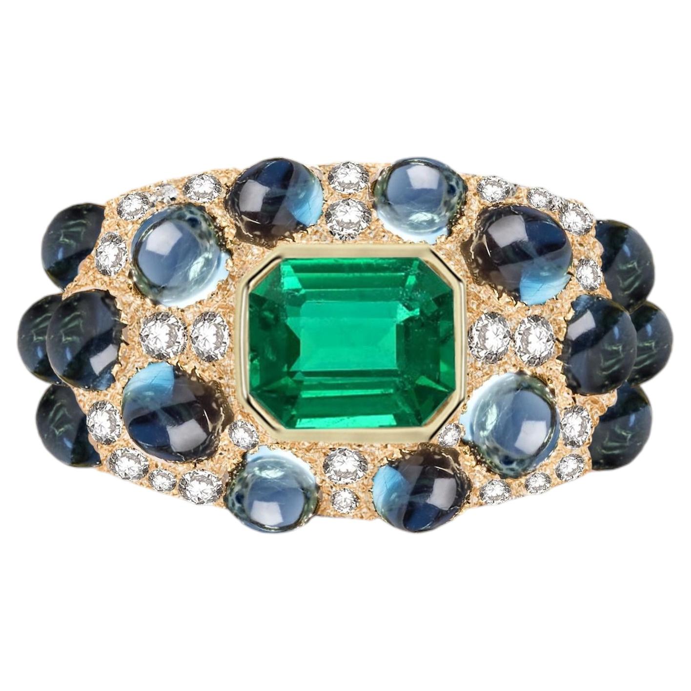 Heritage Emerald Ring in 18k Gold, Topaz and Diamonds by MARIANNE CANARELLI