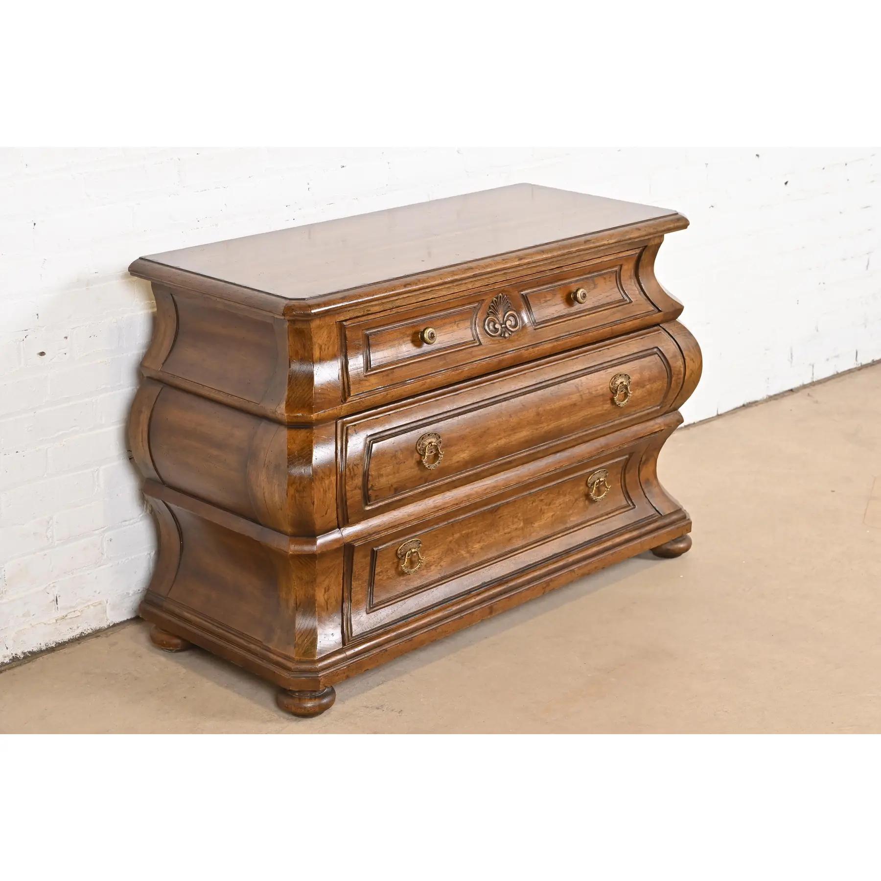 Mid-20th Century Heritage French Provincial Louis XV Oak Bombay Form Dresser or Chest of Drawers For Sale