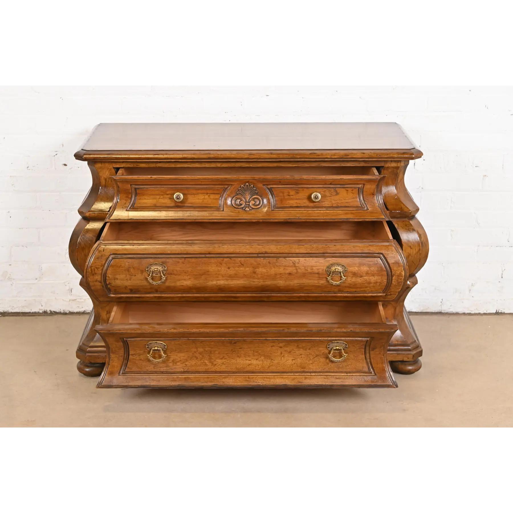 Brass Heritage French Provincial Louis XV Oak Bombay Form Dresser or Chest of Drawers For Sale