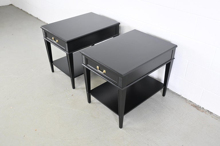 Heritage French Regency Black Lacquered End Tables or Night Stands For