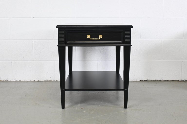 Heritage French Regency Black Lacquered End Tables or Night Stands For