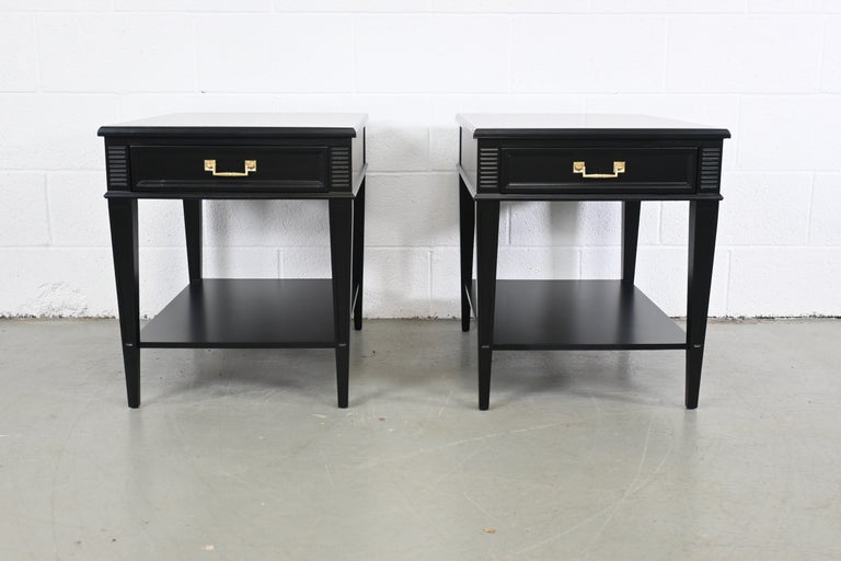Heritage French Regency Black Lacquered End Tables or Night Stands For