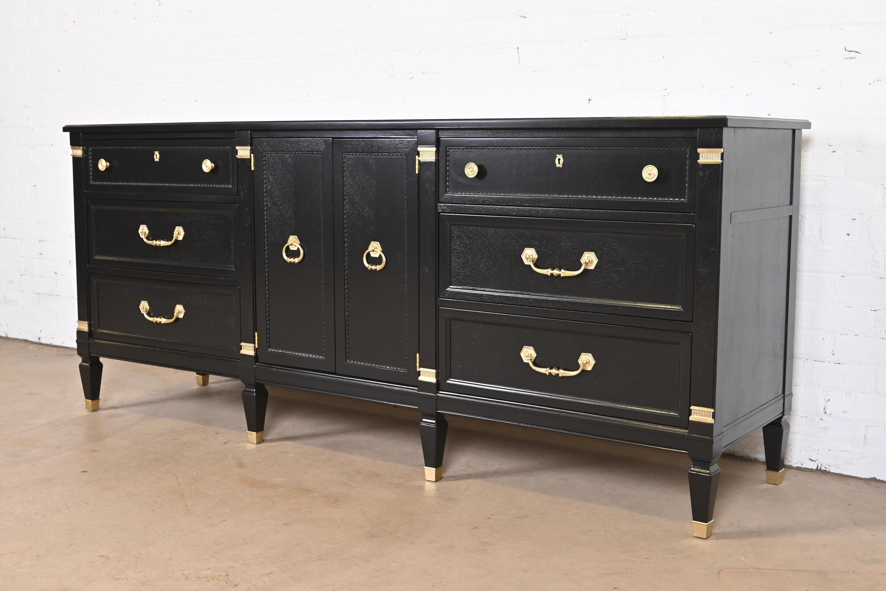 American Heritage French Regency Louis XVI Black Lacquered Dresser, Newly Refinished For Sale
