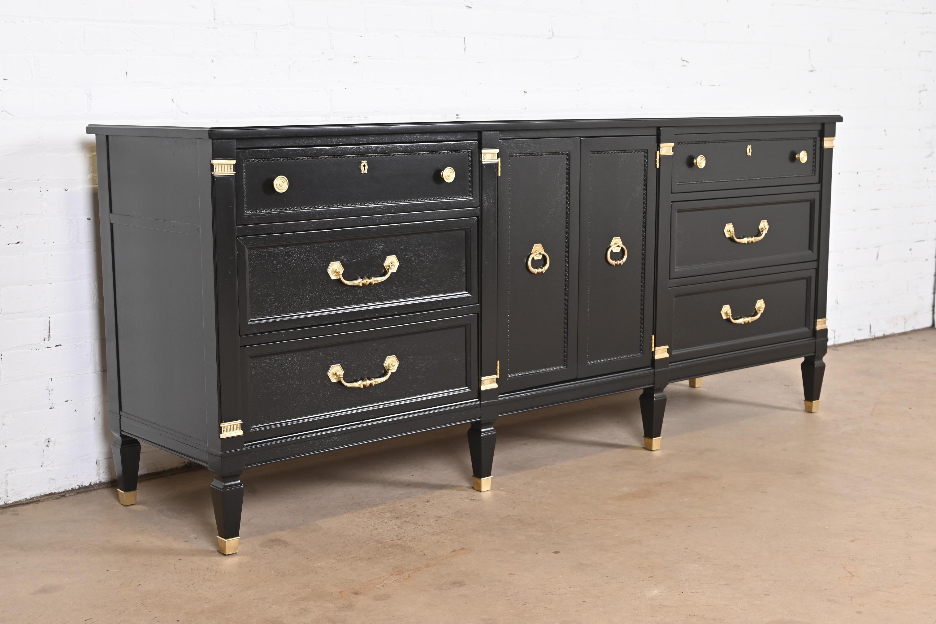 Heritage French Regency Louis XVI Black Lacquered Dresser, Newly Refinished In Good Condition For Sale In South Bend, IN