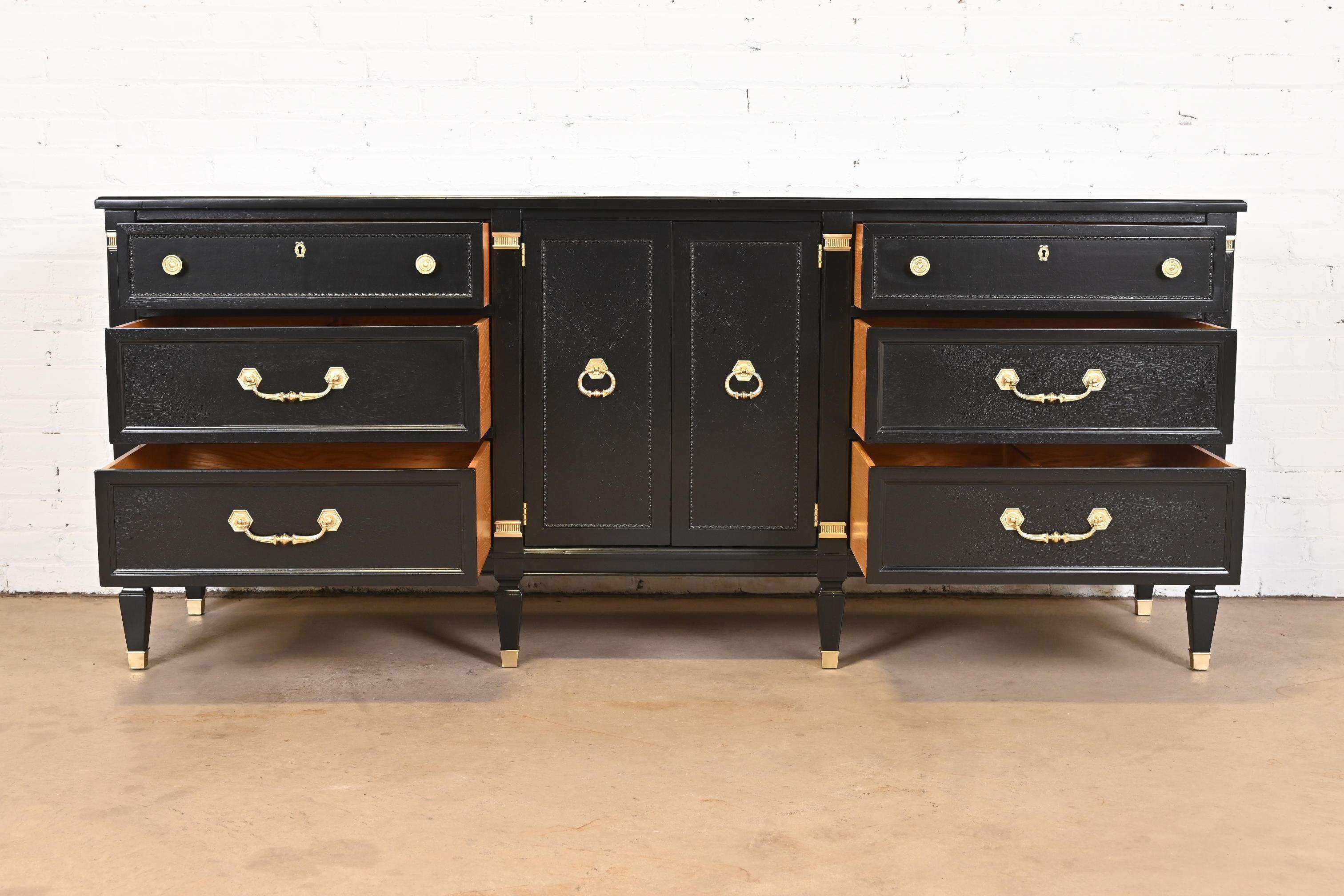Mid-20th Century Heritage French Regency Louis XVI Black Lacquered Dresser, Newly Refinished For Sale