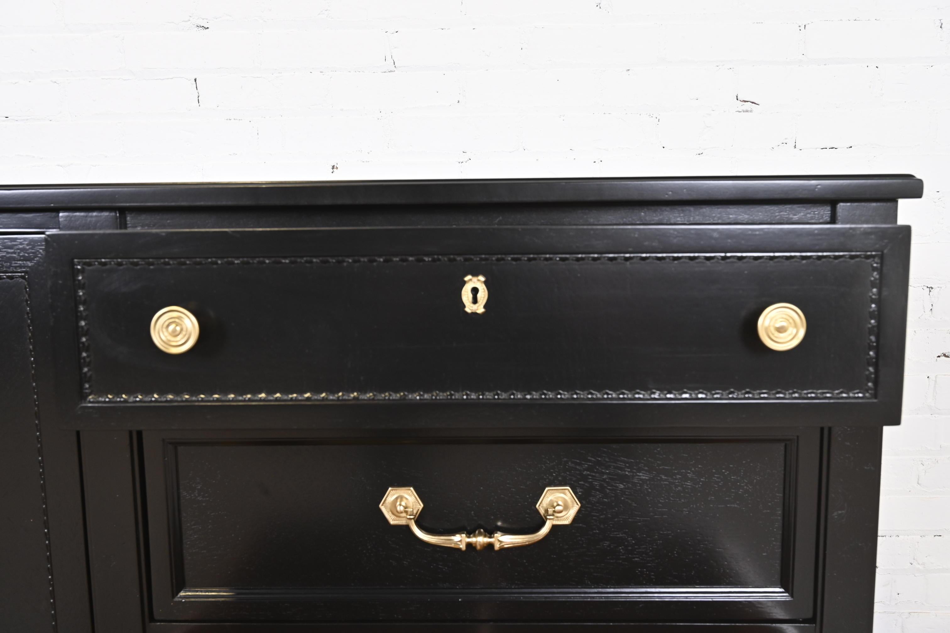 Brass Heritage French Regency Louis XVI Black Lacquered Dresser, Newly Refinished For Sale