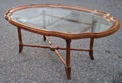 Heritage Furniture Faux Bambou Fruitwood Scalloped Glass Top Tray Coffee Table