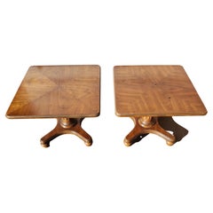 Heritage Furniture Walnut Bookmatched Top Pedestal Side Tables, Circa 1967