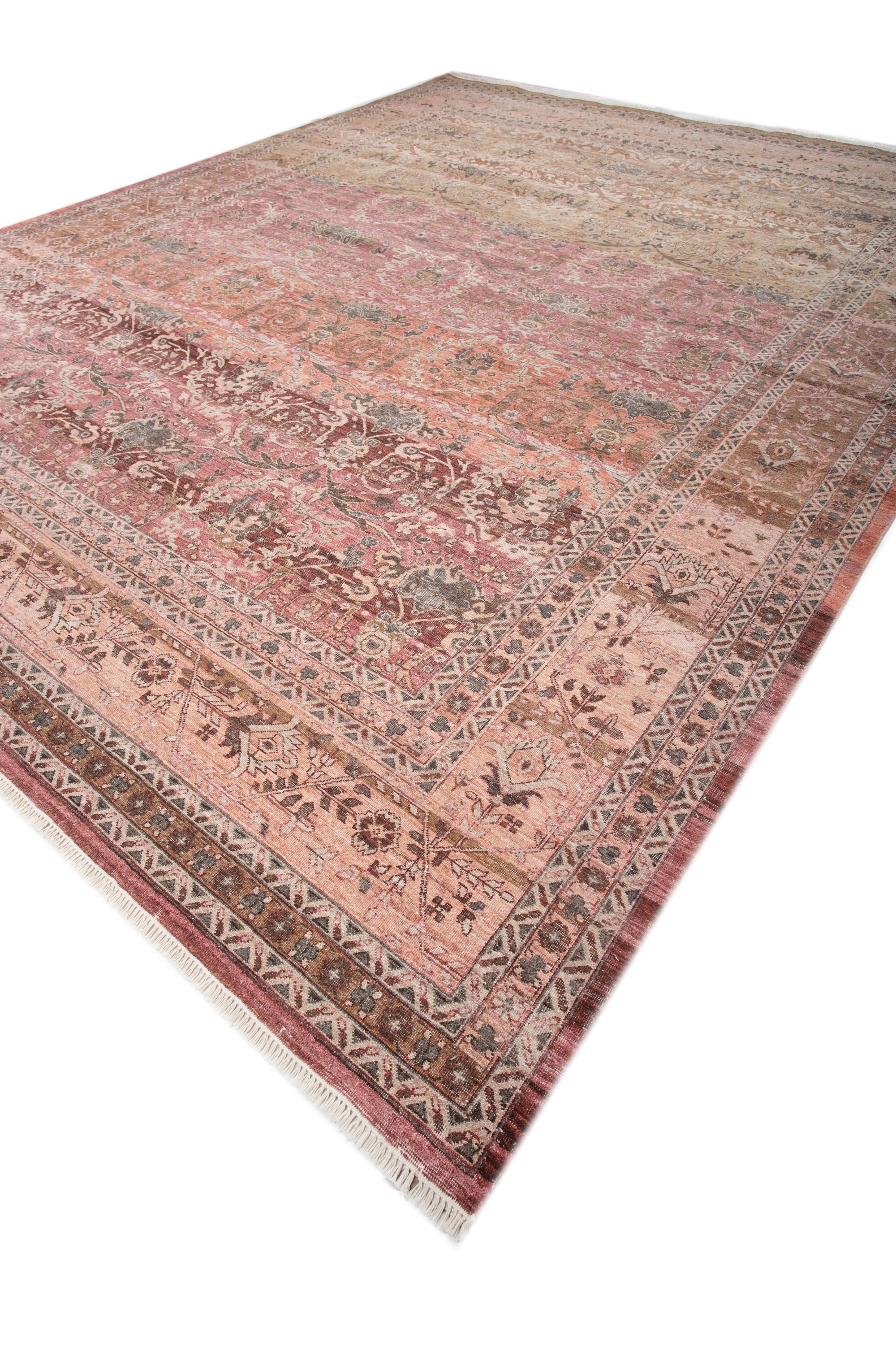 Tibetan Heritage Fusion Sangria & Copper 180x270 cm Handknotted Rug For Sale