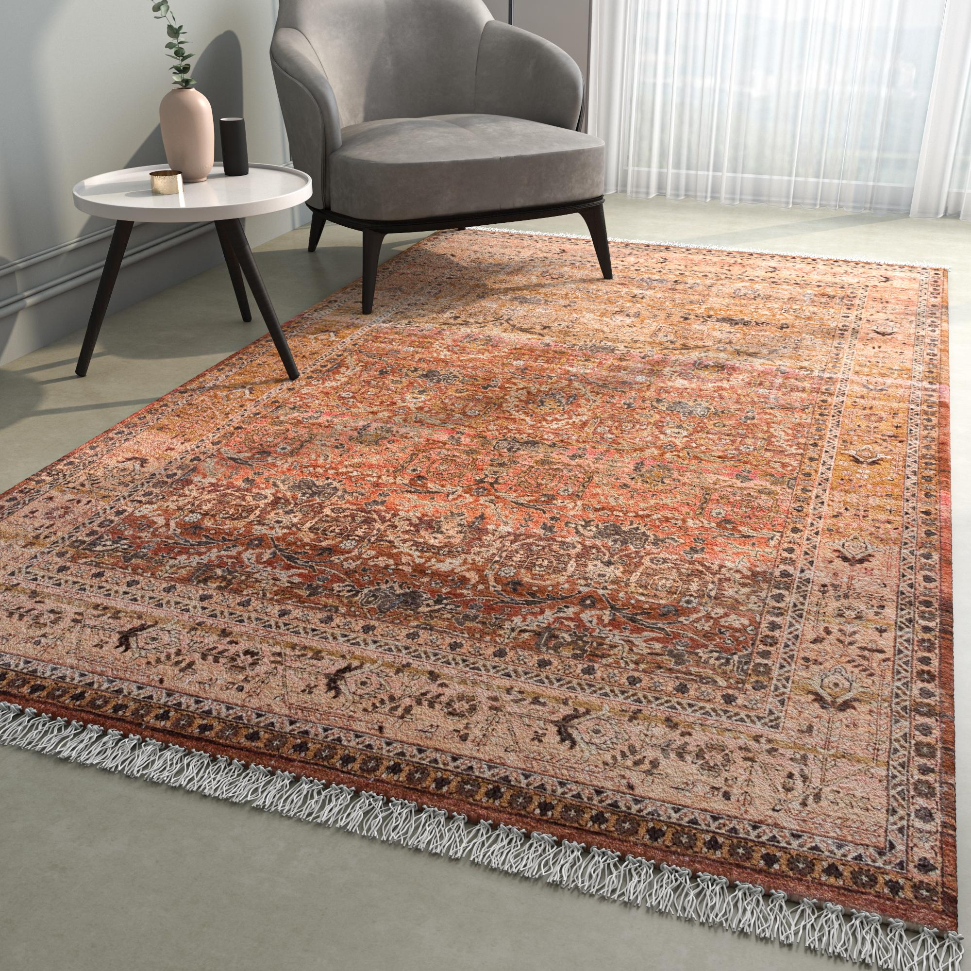 Hand-Knotted Heritage Fusion Sangria & Copper 180x270 cm Handknotted Rug For Sale