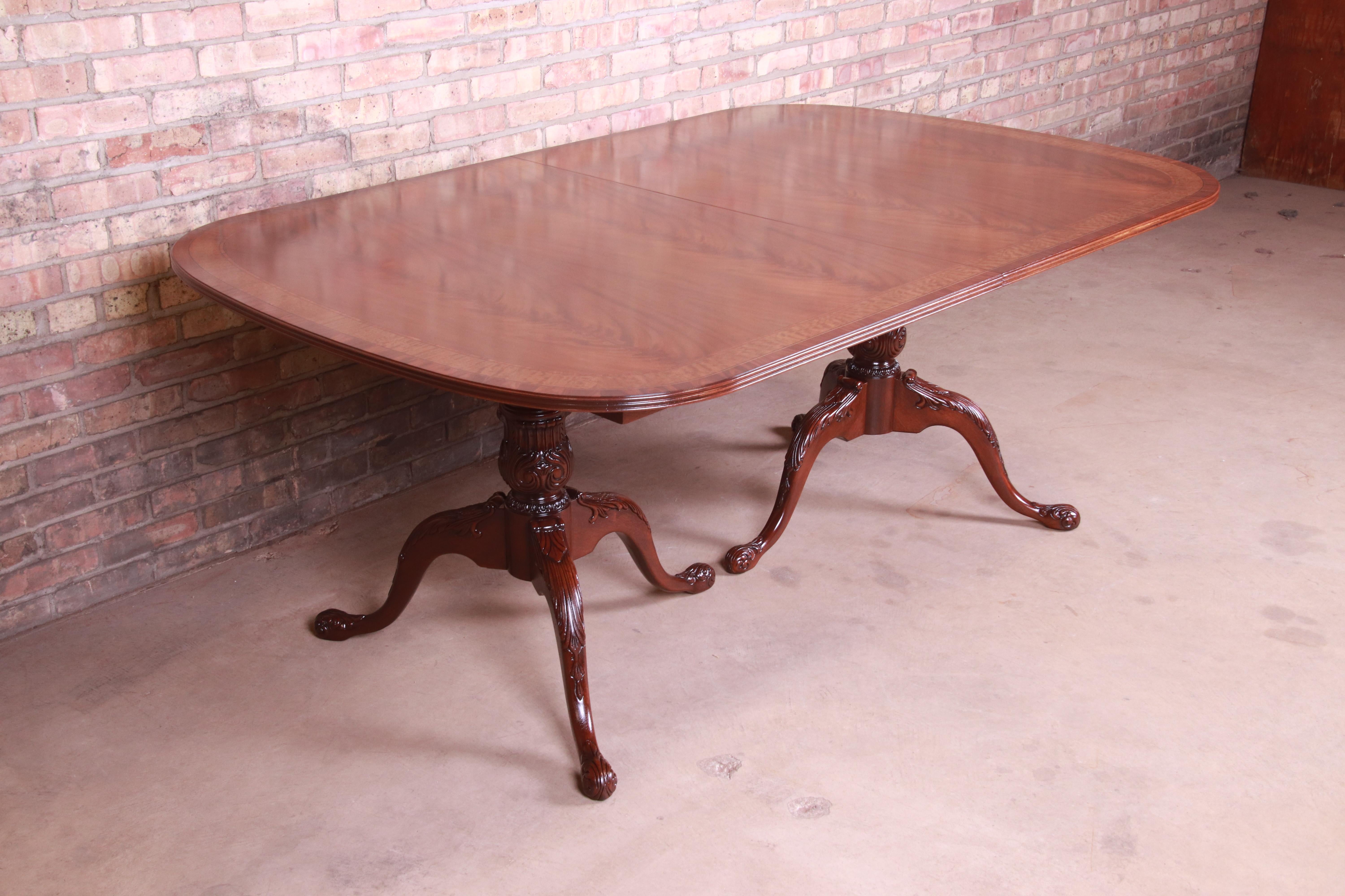Heritage Georgian Banded Mahogany Double Pedestal Dining Table, Newly Refinished 6