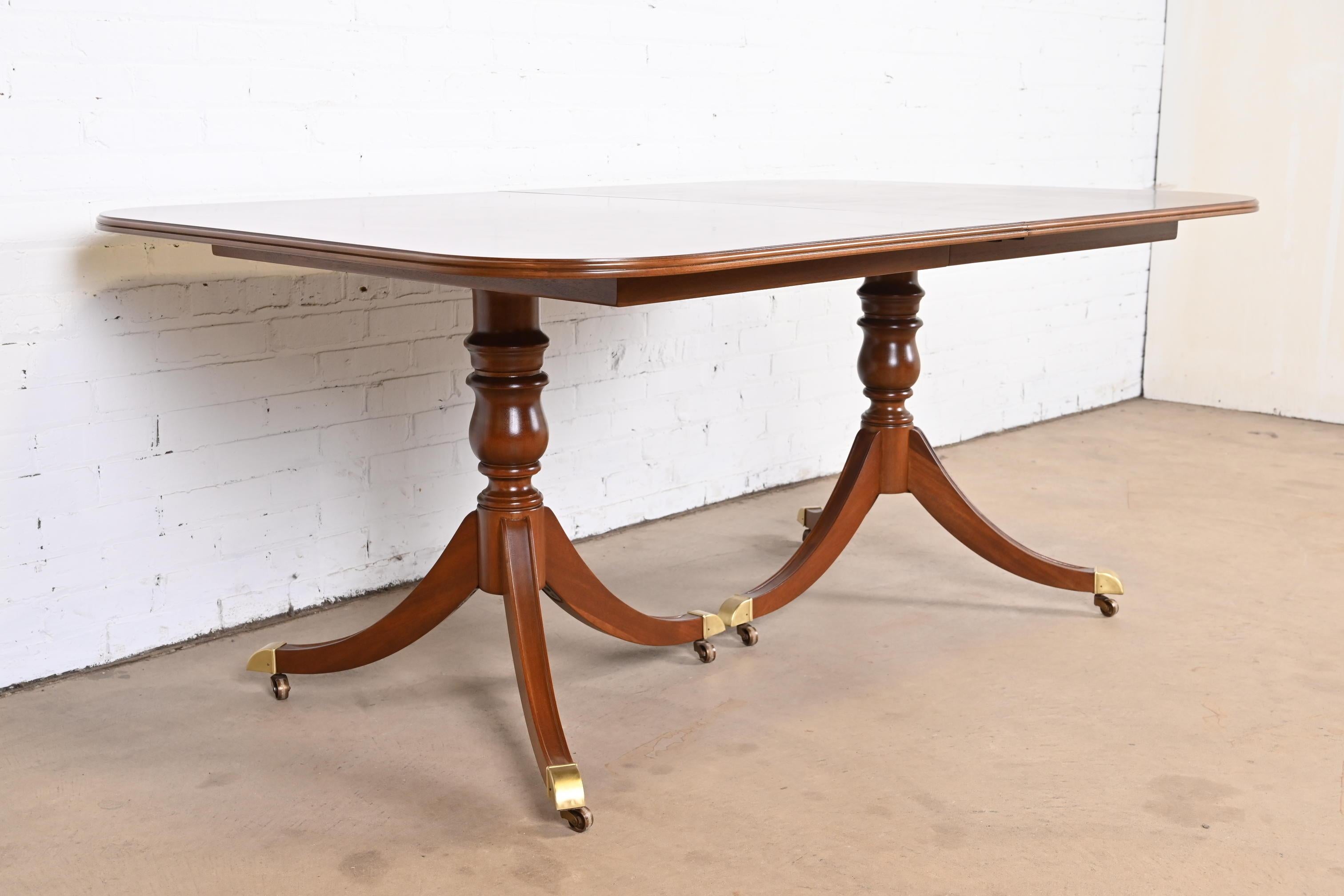 Heritage Georgian Banded Mahogany Double Pedestal Dining Table, Newly Refinished 7