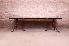 Heritage Georgian Banded Mahogany Double Pedestal Dining Table, Newly Refinished