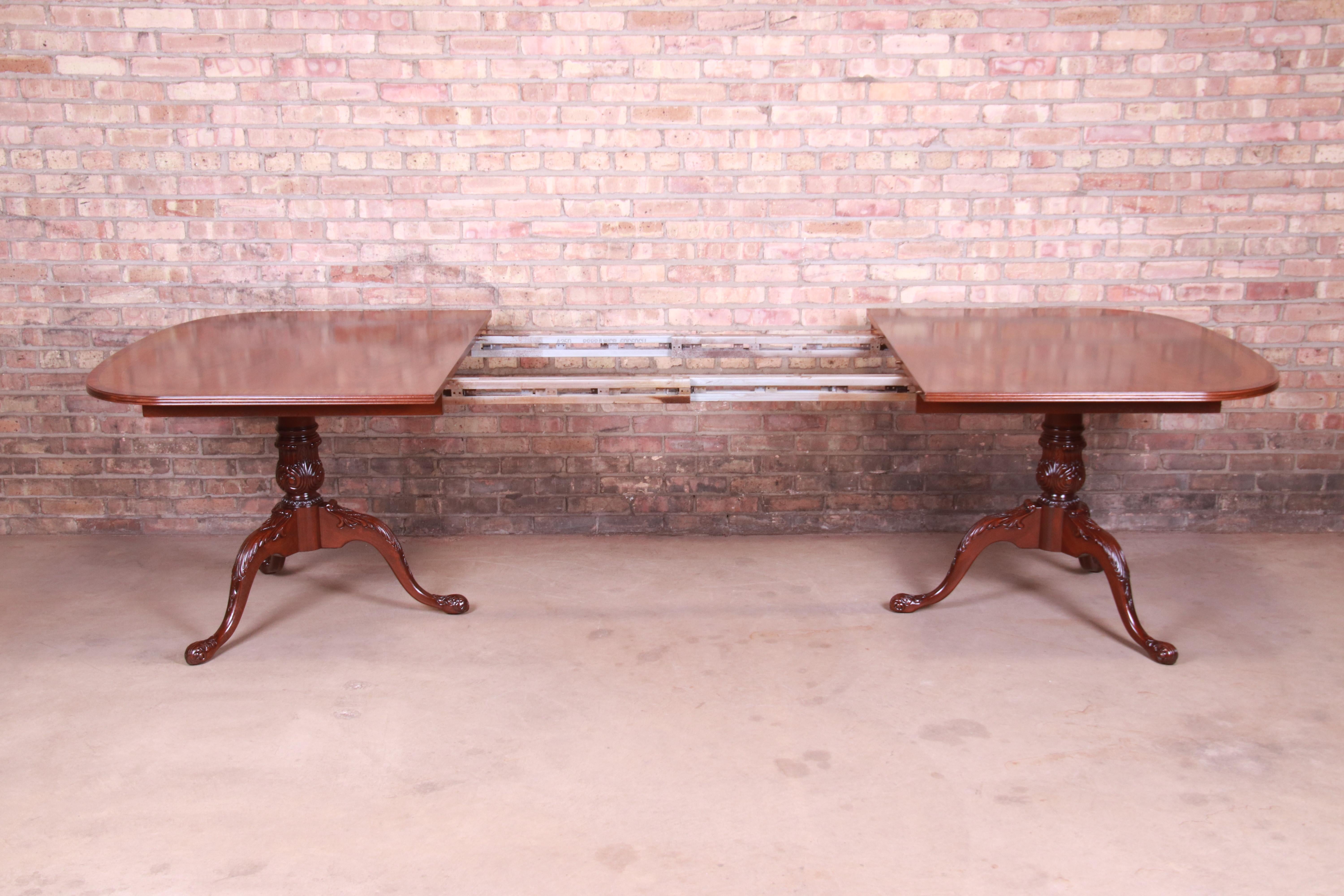Heritage Georgian Banded Mahogany Double Pedestal Dining Table, Newly Refinished 1