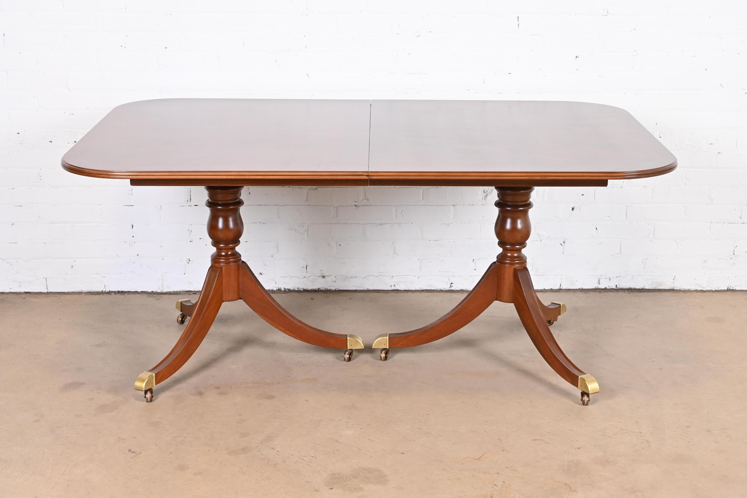 Heritage Georgian Banded Mahogany Double Pedestal Dining Table, Newly Refinished 2