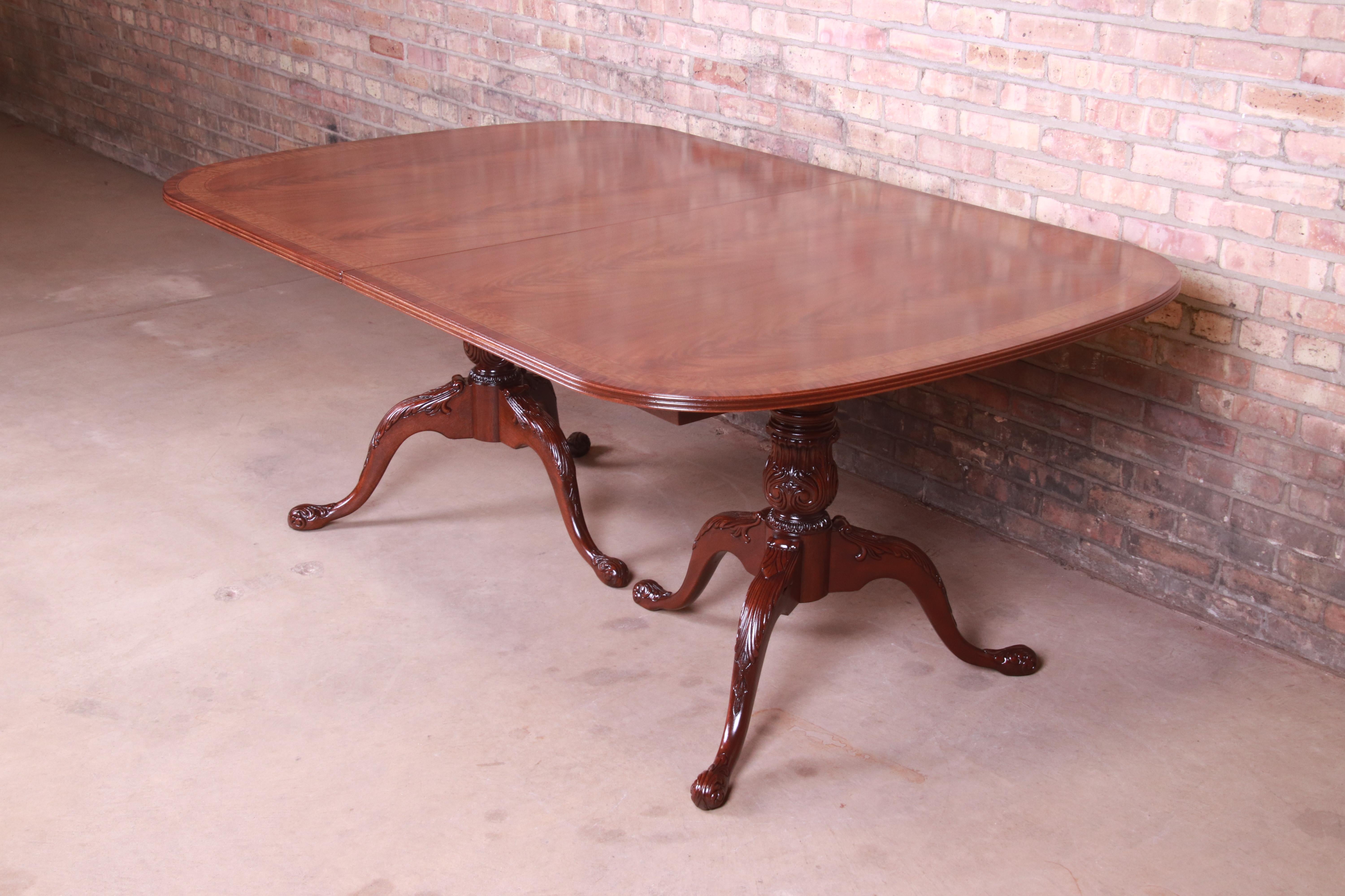 Heritage Georgian Banded Mahogany Double Pedestal Dining Table, Newly Refinished 4