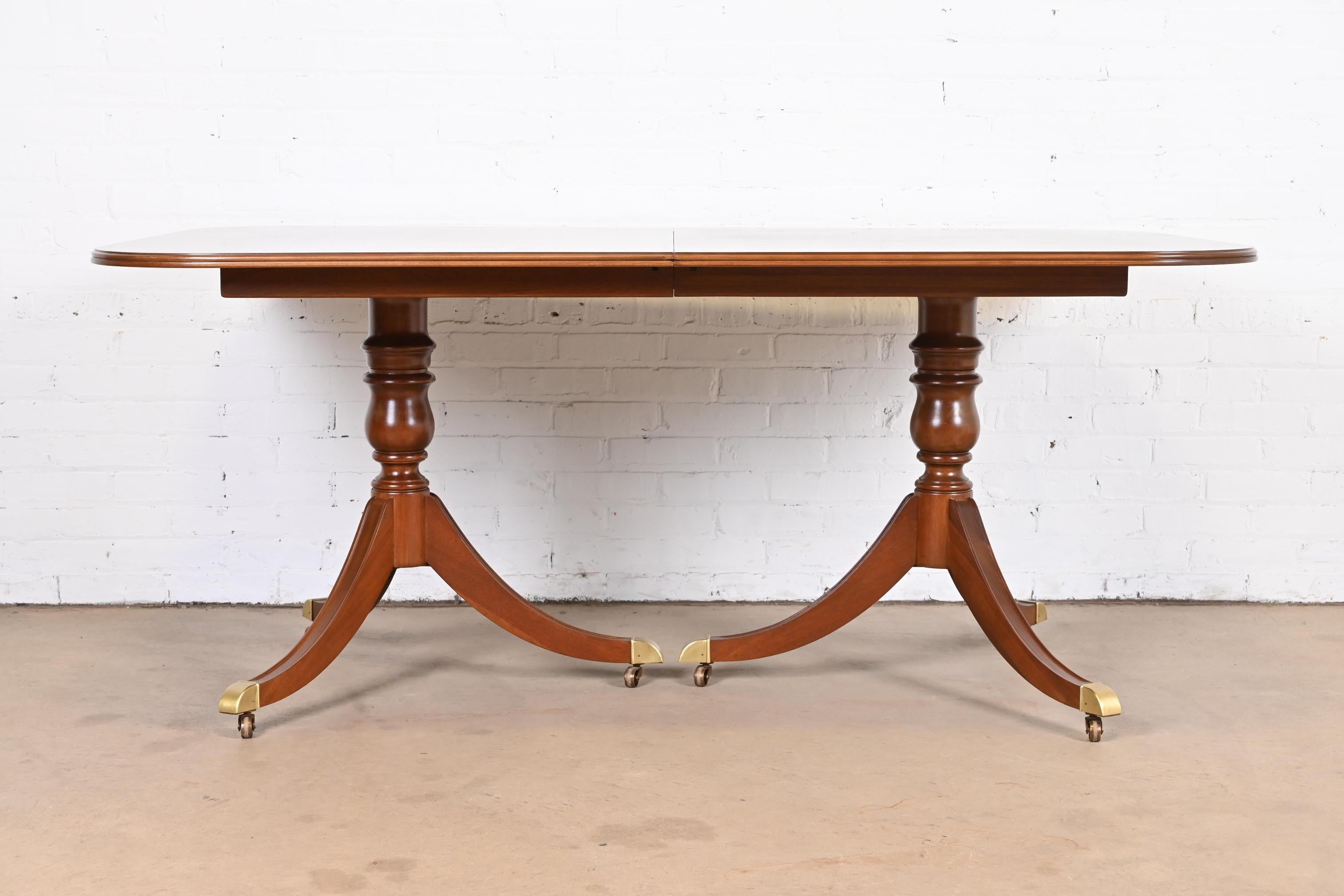 Heritage Georgian Banded Mahogany Double Pedestal Dining Table, Newly Refinished 3