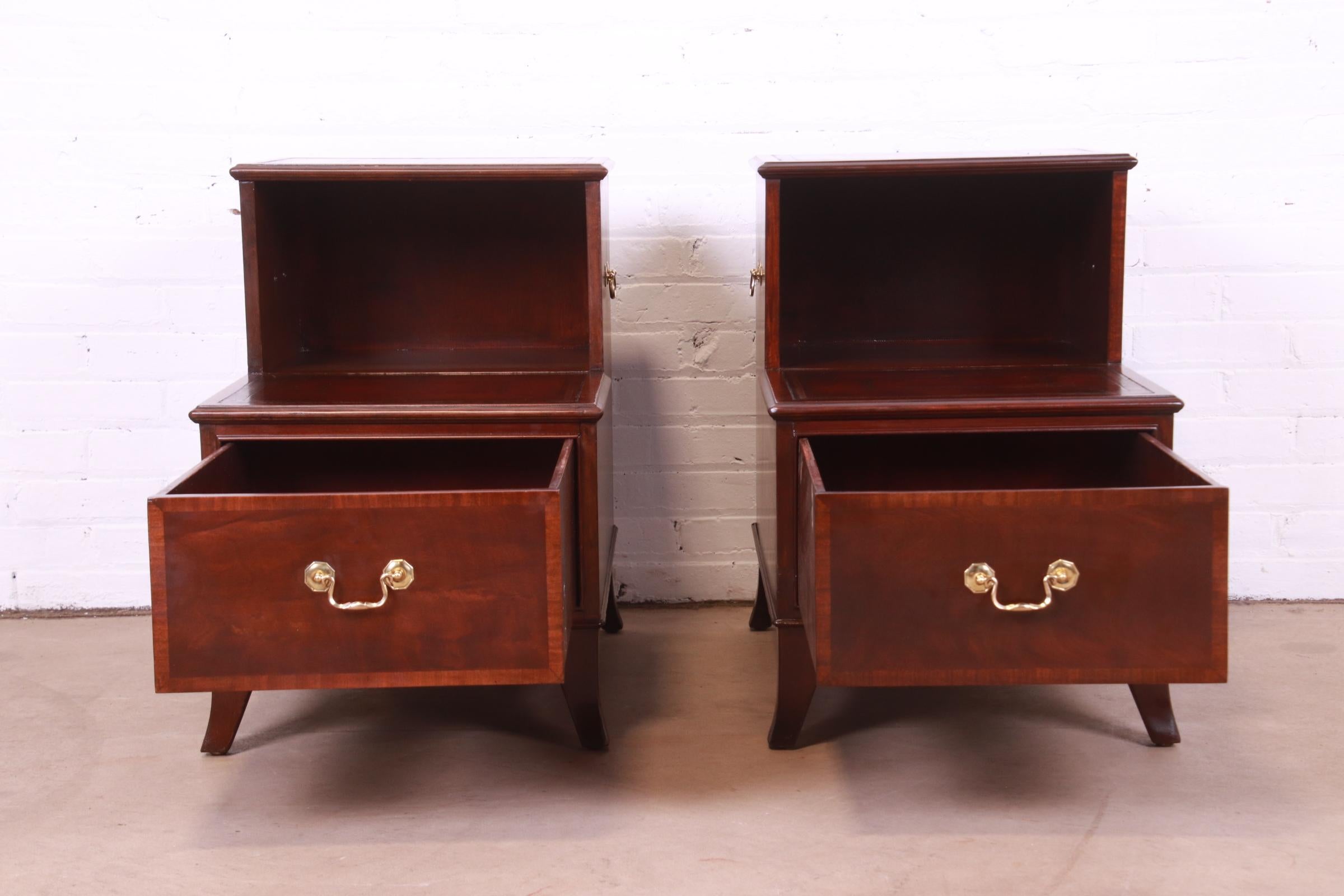 Heritage Georgian Mahogany Leather Top Step End Tables or Nightstands, Pair For Sale 2