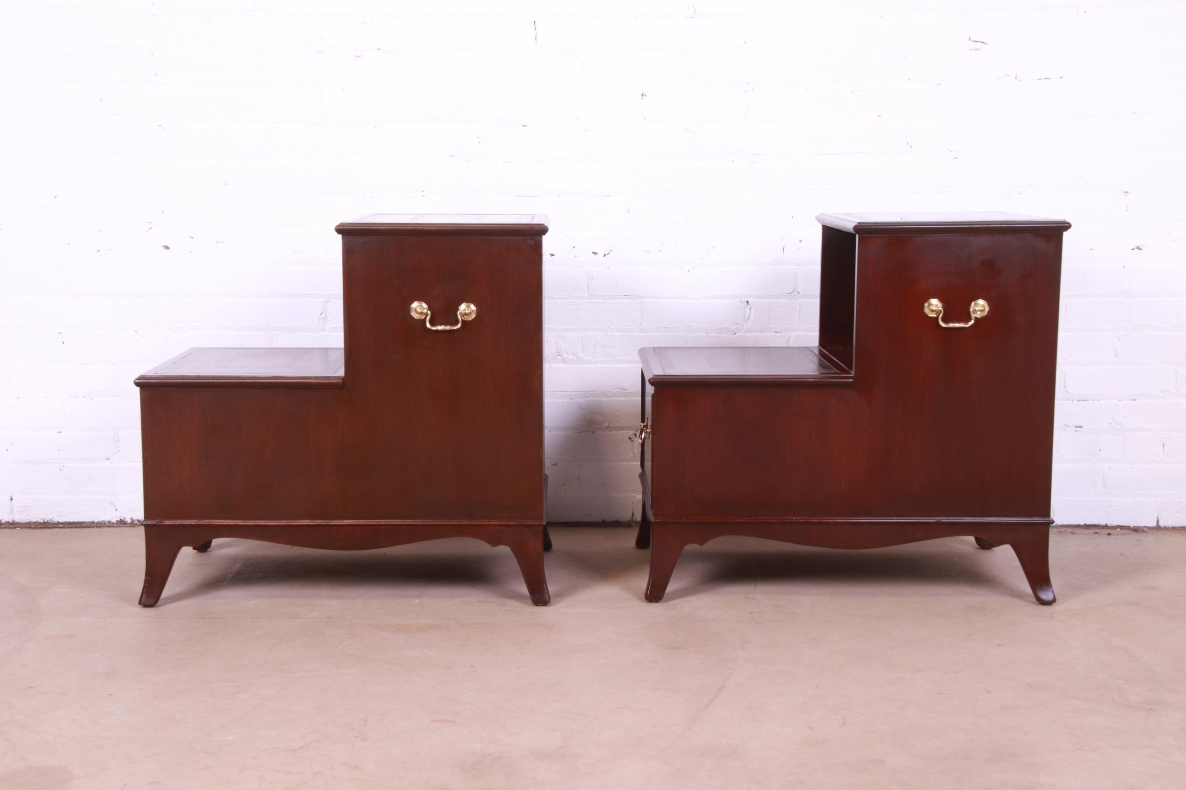 Heritage Georgian Mahogany Leather Top Step End Tables or Nightstands, Pair For Sale 5