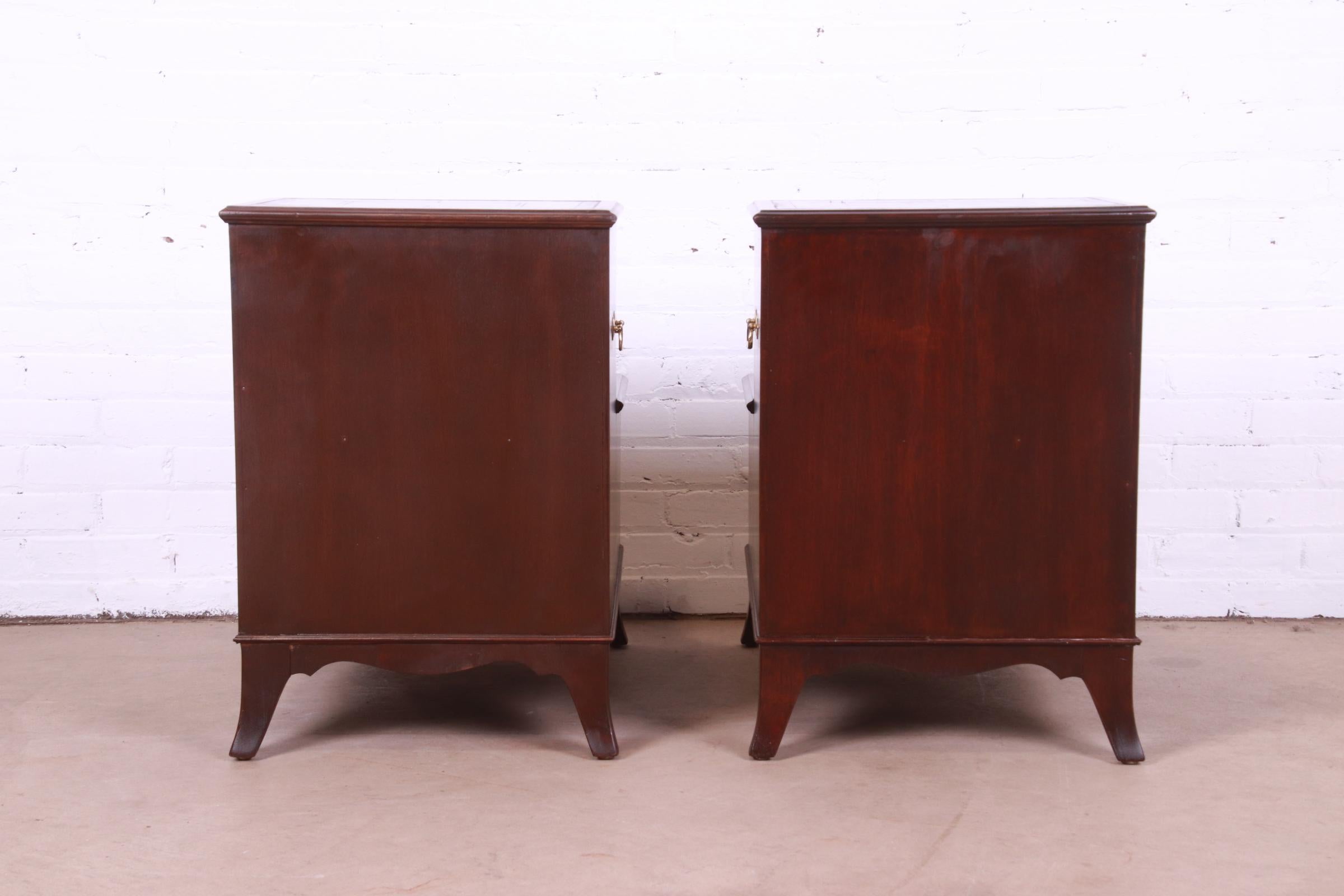 Heritage Georgian Mahogany Leather Top Step End Tables or Nightstands, Pair For Sale 7