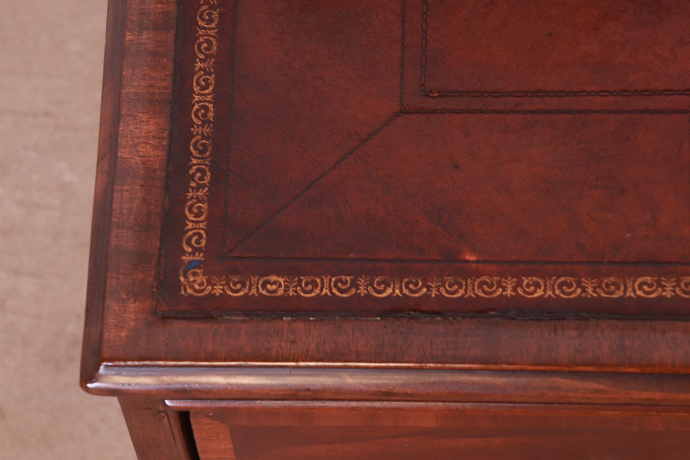 Heritage Georgian Mahogany Leather Top Step End Tables or Nightstands, Pair For Sale 1