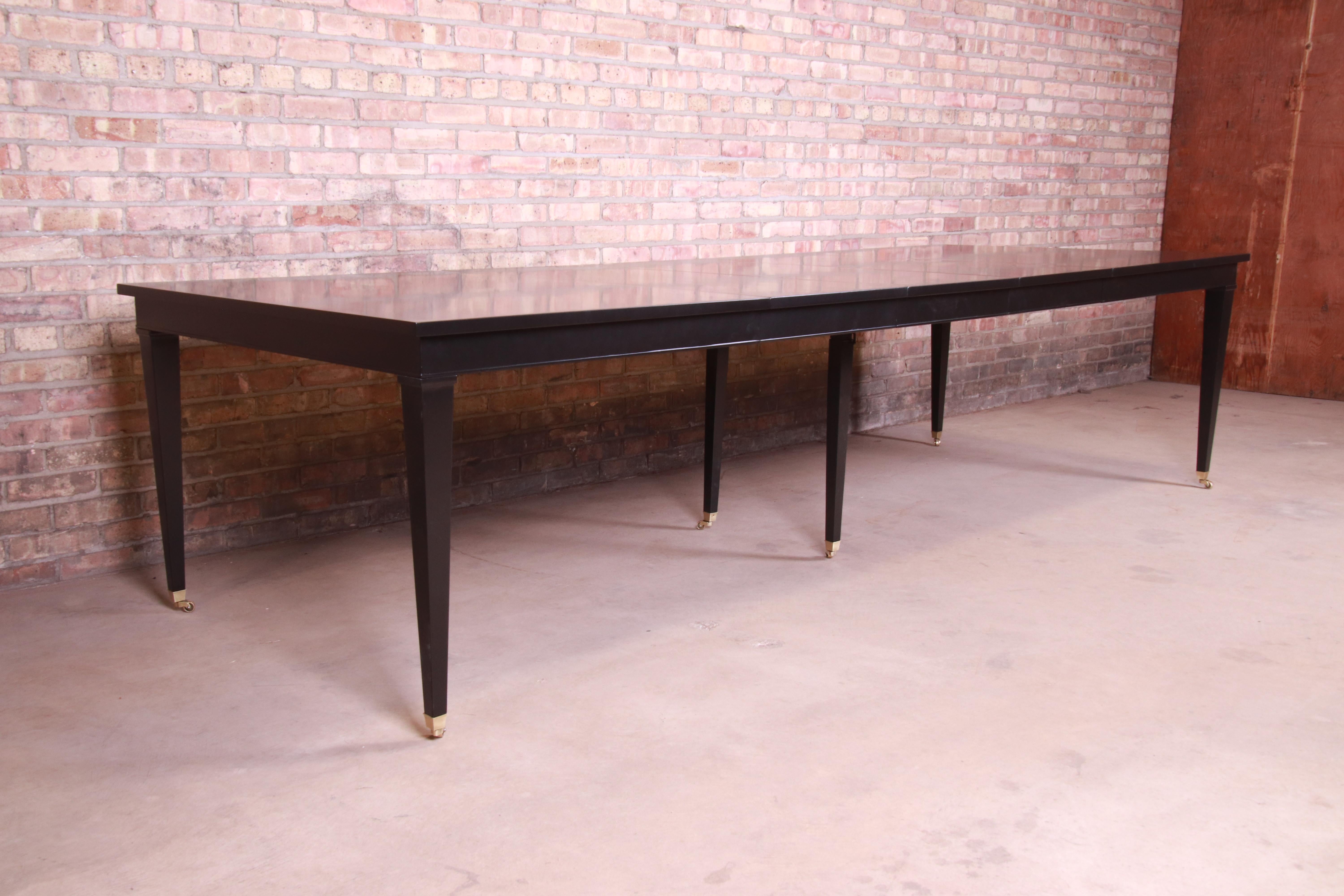 20th Century Heritage Henredon French Regency Black Lacquered Dining Table, Newly Refinished