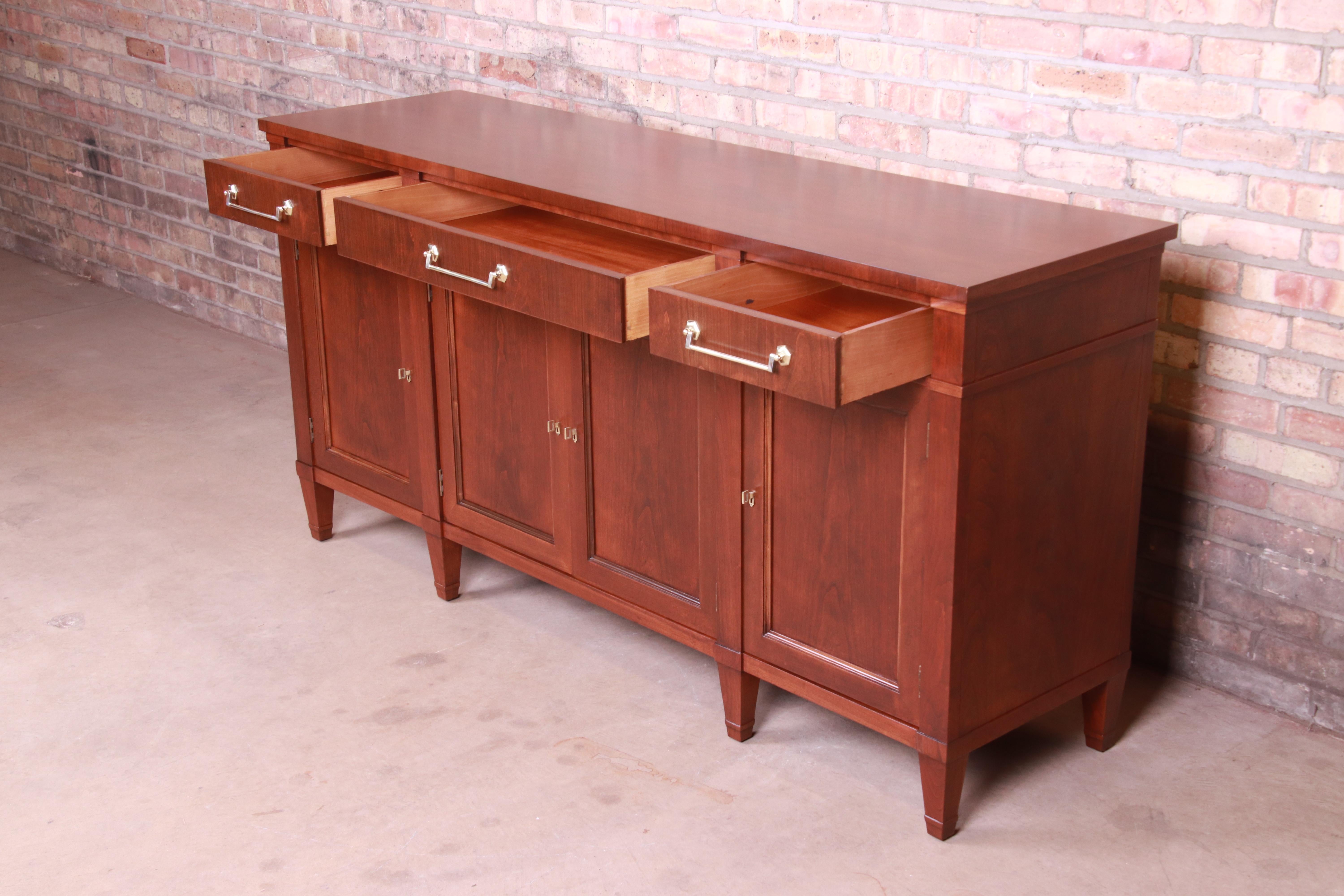 Brass Heritage Henredon French Regency Cherry Sideboard Credenza, Newly Refinished