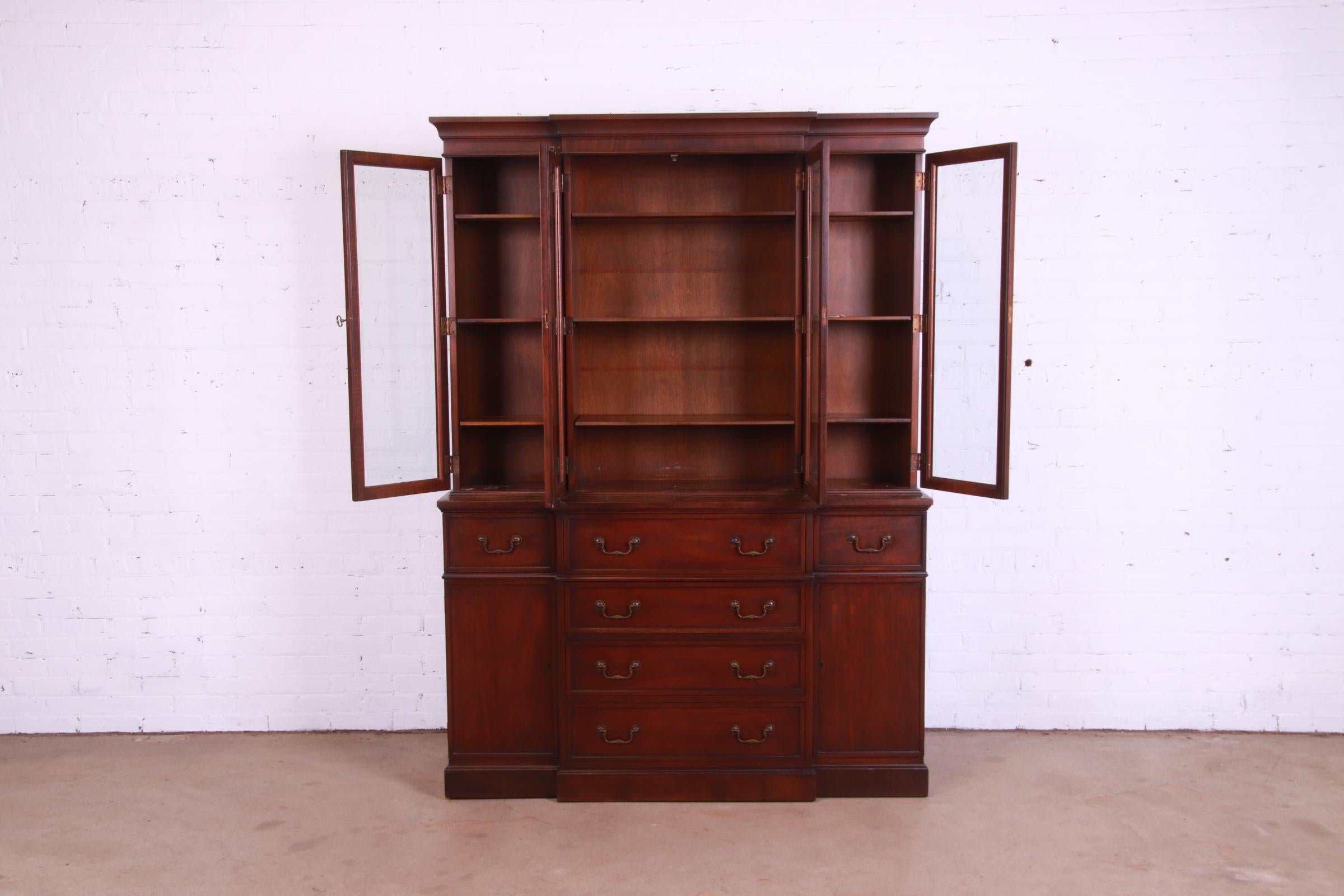 Heritage Henredon Georgian Mahogany Breakfront Bookcase with Secretary Desk 1