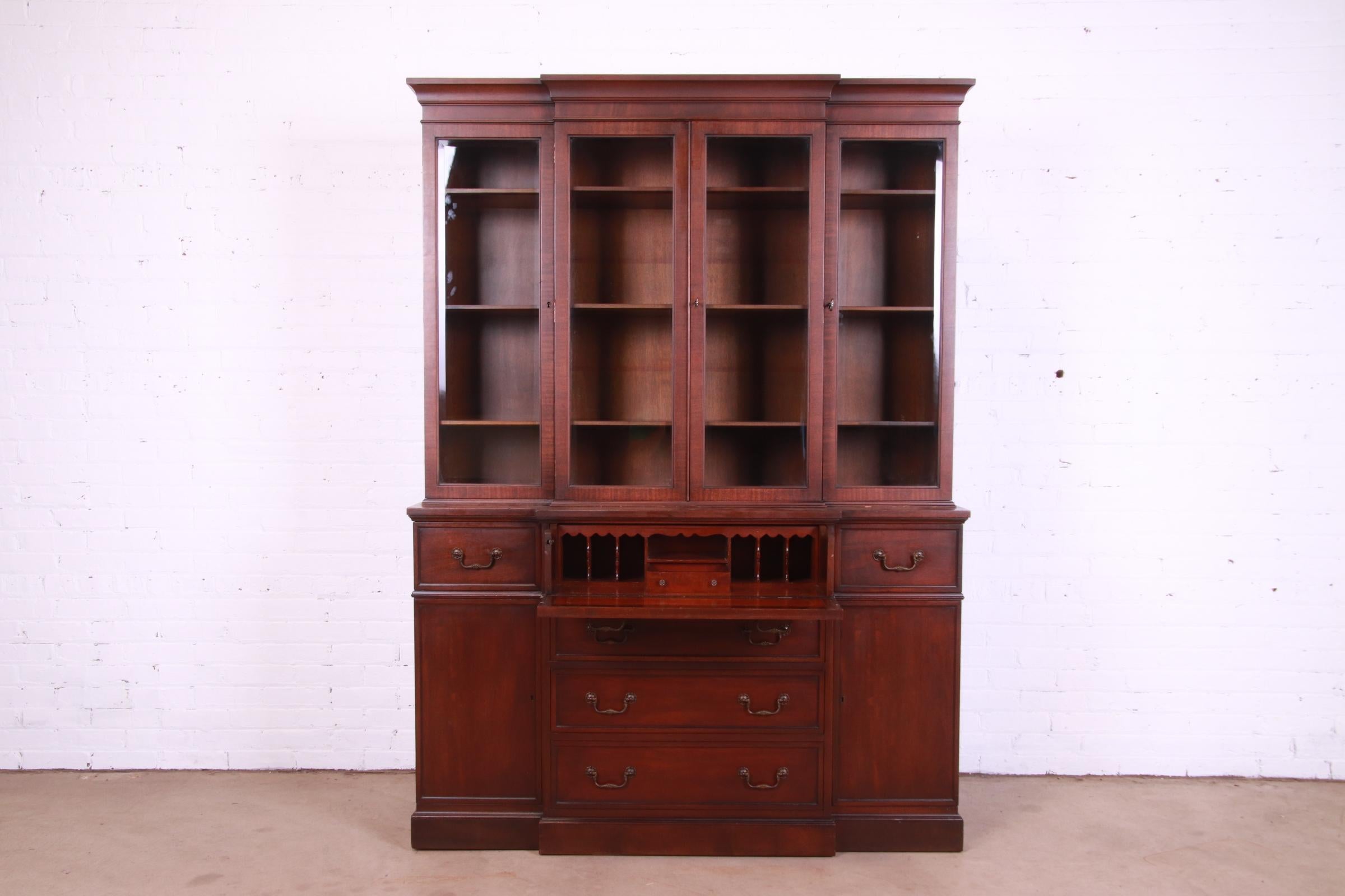 Heritage Henredon Georgian Mahogany Breakfront Bookcase with Secretary Desk 3