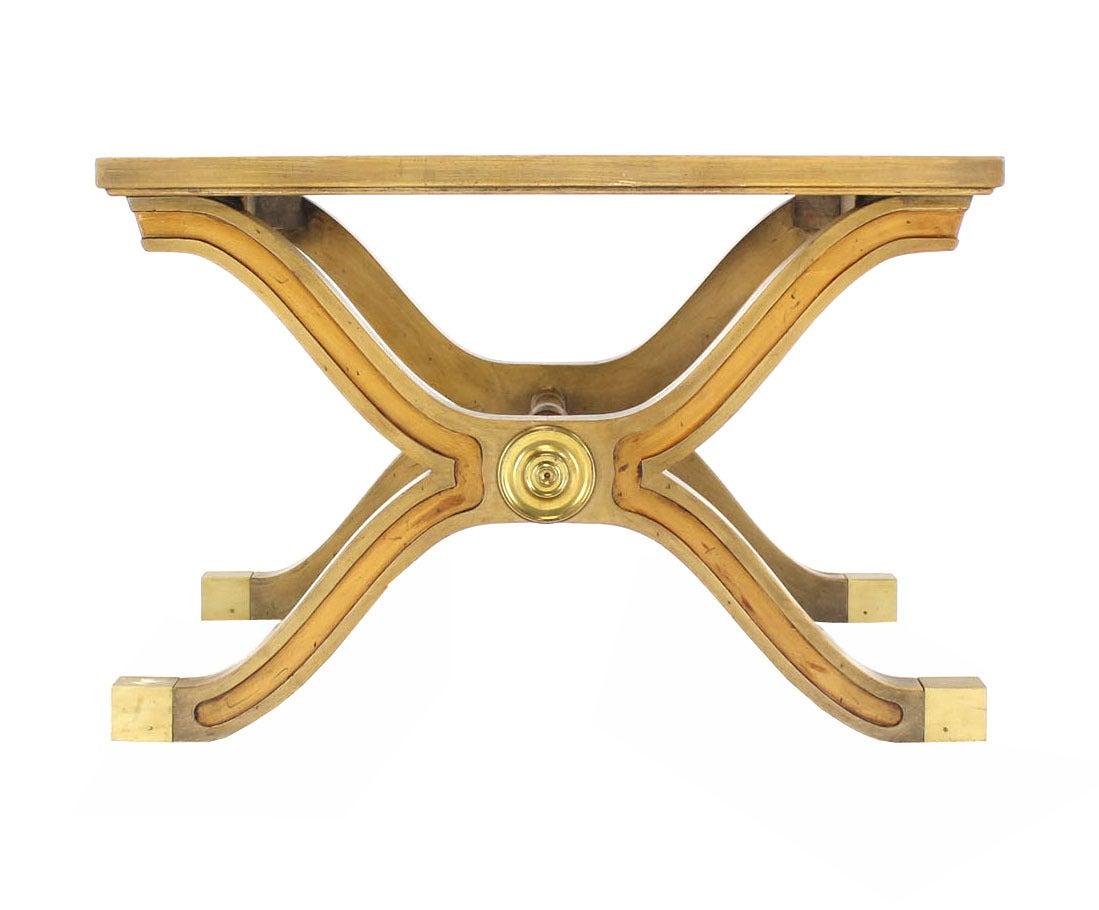 American Heritage Henredon Hollywood Regency Mid Century X-Base Side Table Bench Brass  For Sale