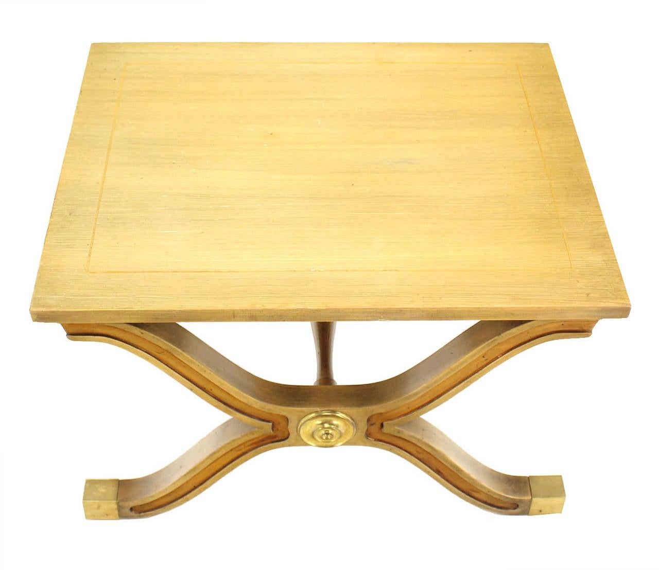 20th Century Heritage Henredon Hollywood Regency Mid Century X-Base Side Table Bench Brass  For Sale