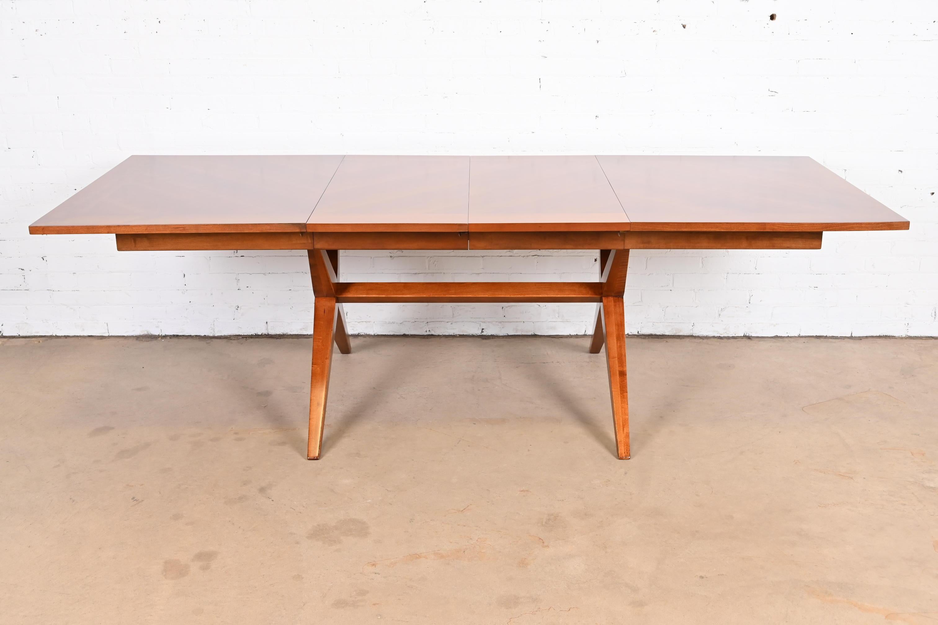 Heritage Henredon Mid-Century Modern Cherry Wood X-Base Dining Table, Refinished For Sale 6