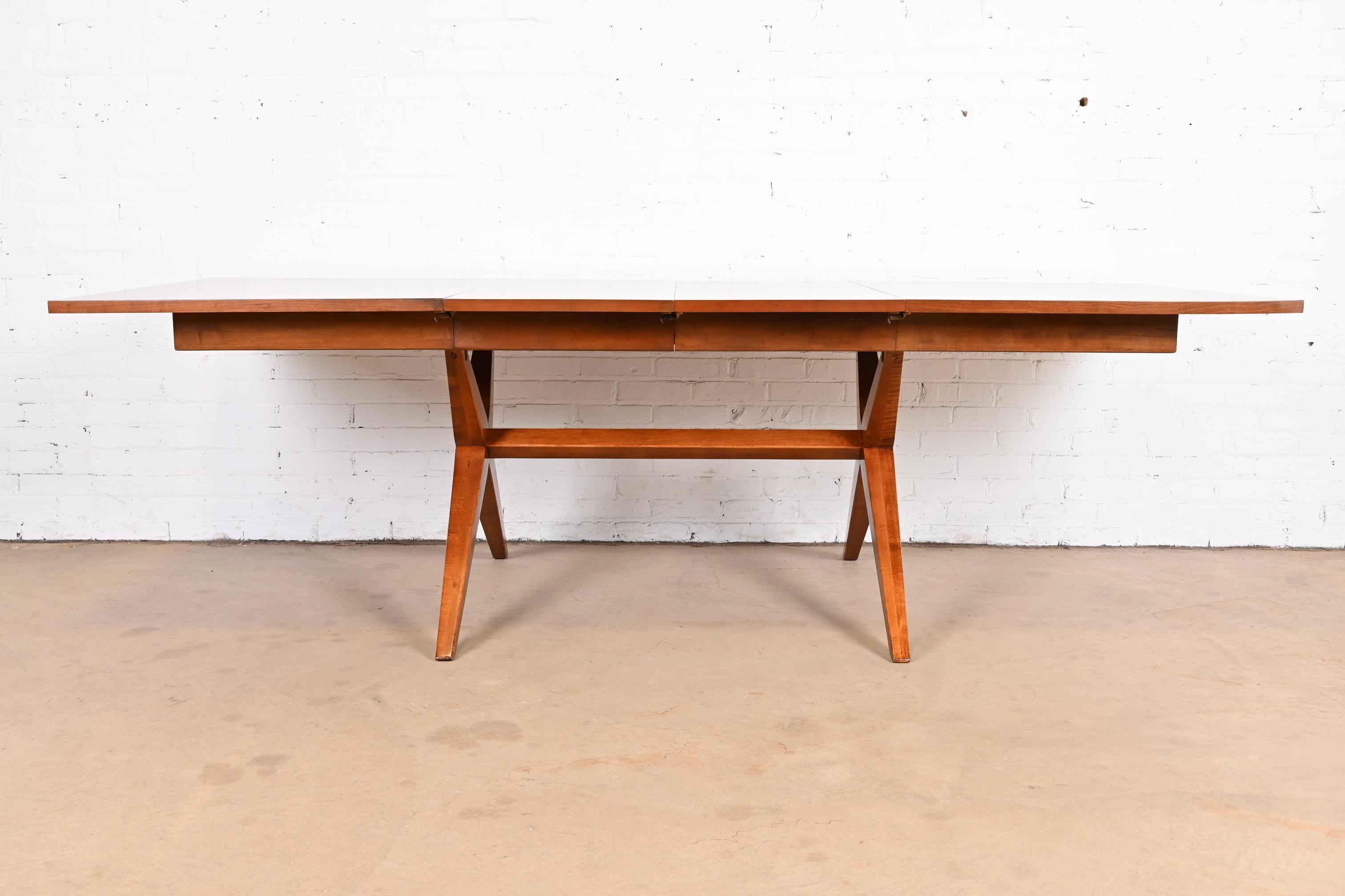 Heritage Henredon Mid-Century Modern Cherry Wood X-Base Dining Table, Refinished For Sale 7