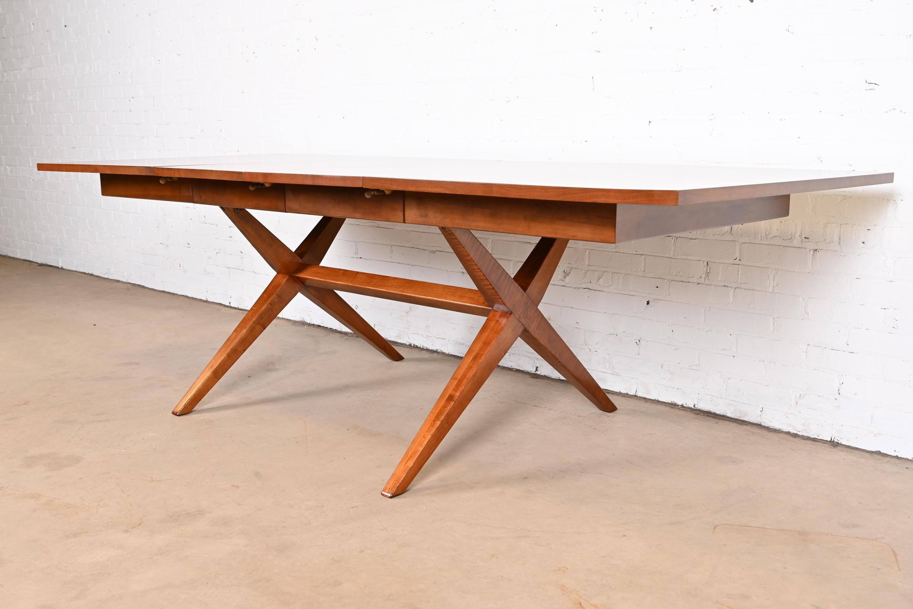Heritage Henredon Mid-Century Modern Cherry Wood X-Base Dining Table, Refinished For Sale 8
