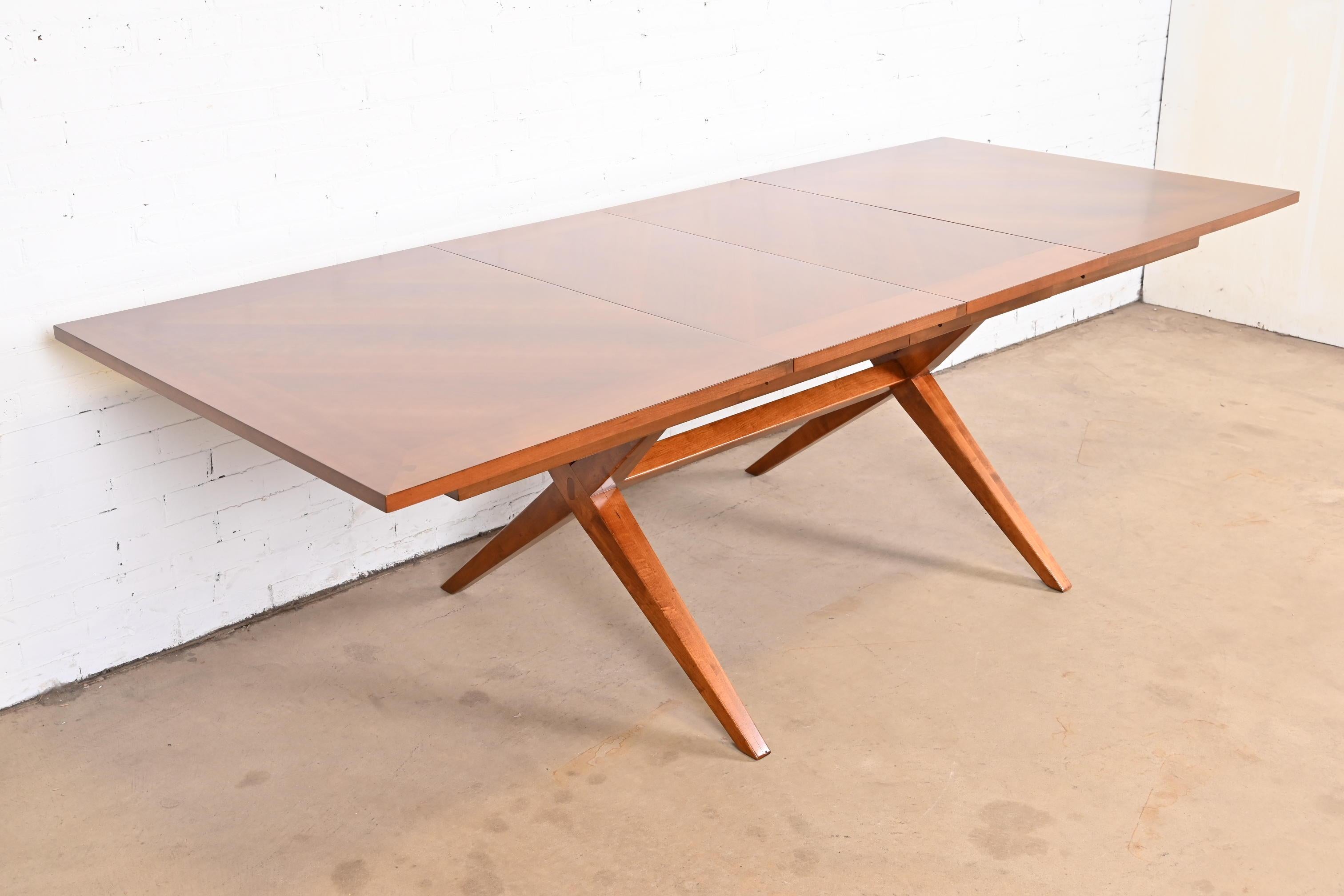 Heritage Henredon Mid-Century Modern Cherry Wood X-Base Dining Table, Refinished For Sale 9