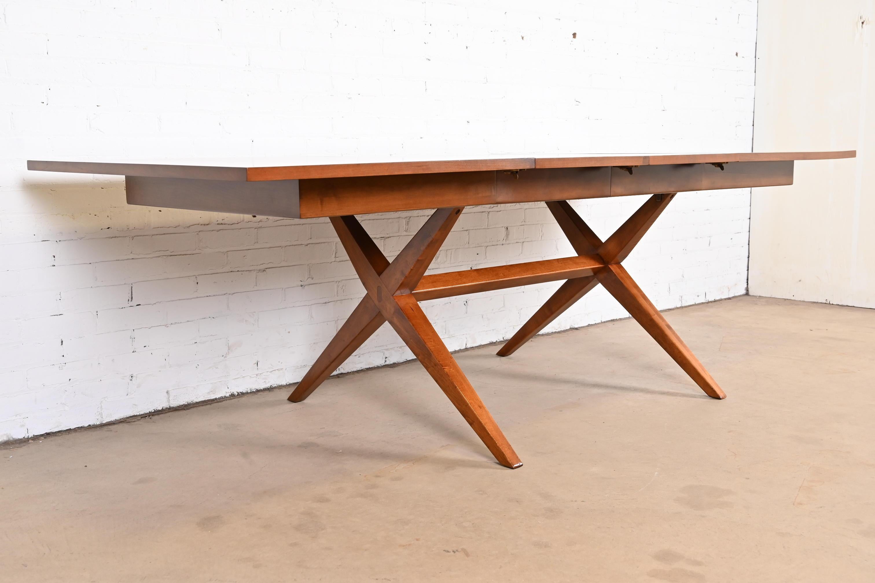 Heritage Henredon Mid-Century Modern Cherry Wood X-Base Dining Table, Refinished For Sale 10